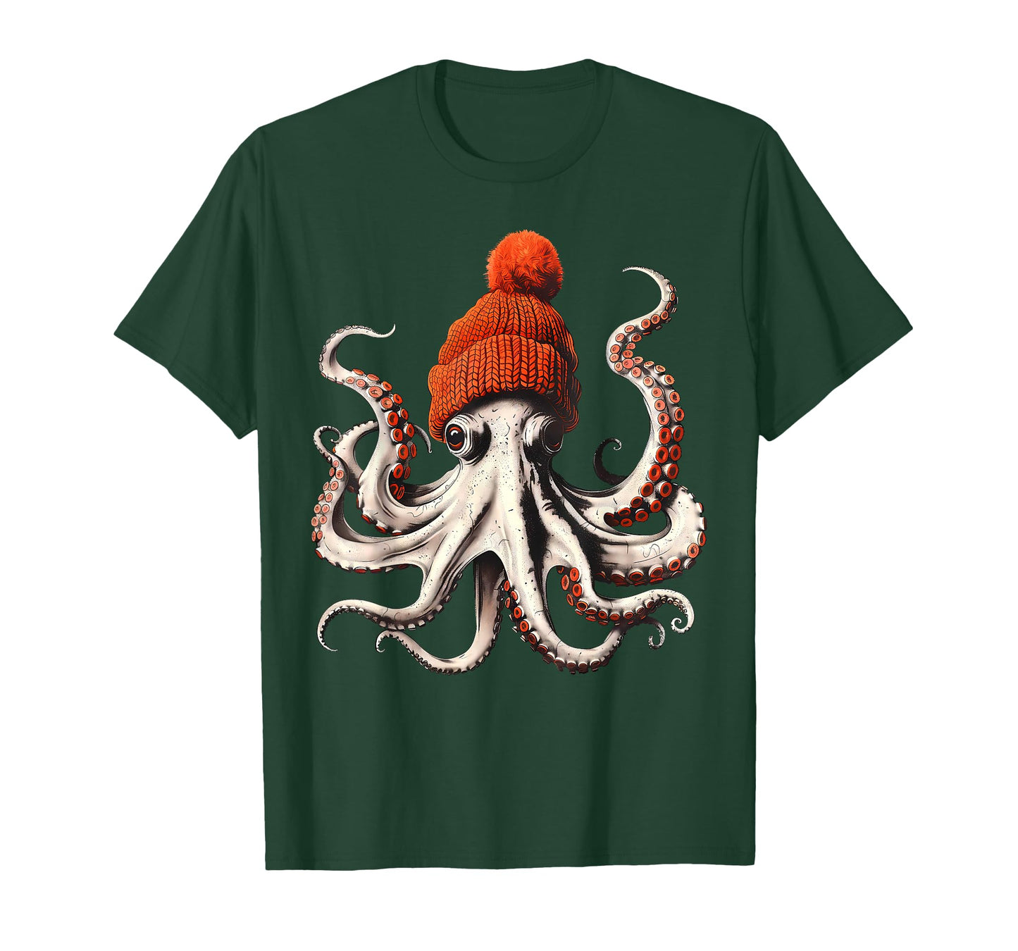 Octopus Wearing Beanie Retro Graphic Marine Biology Ocean T-Shirt