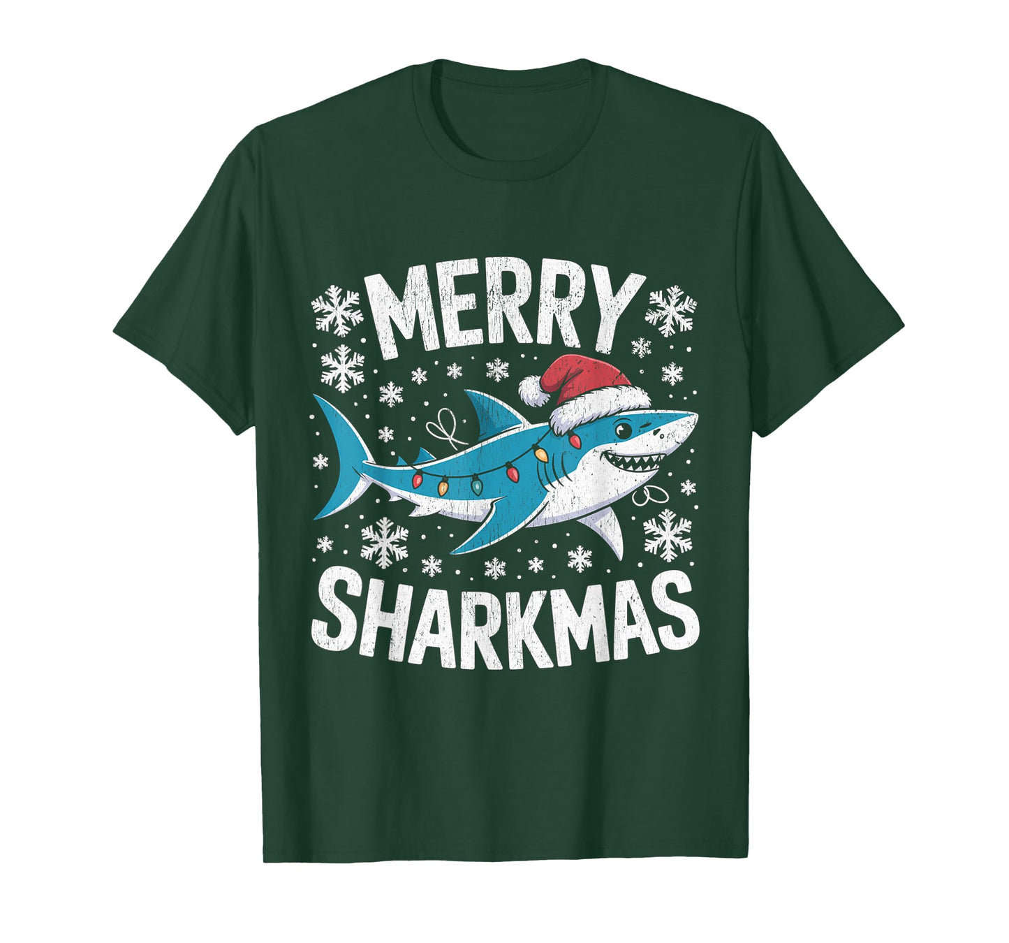 Merry Sharkmas Funny Shark Santa Hat Ugly Christmas Sweater T-Shirt