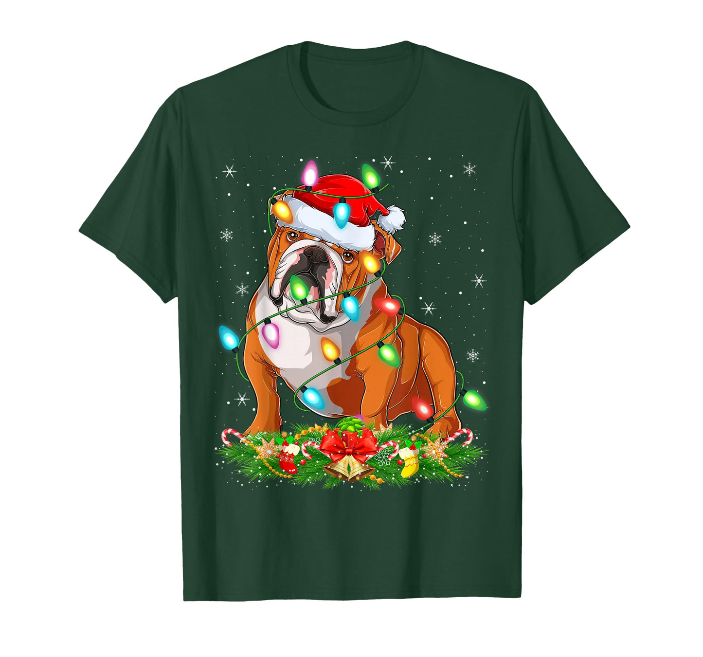Bulldog Christmas Lights Funny Santa Hat Bulldog Xmas T-Shirt