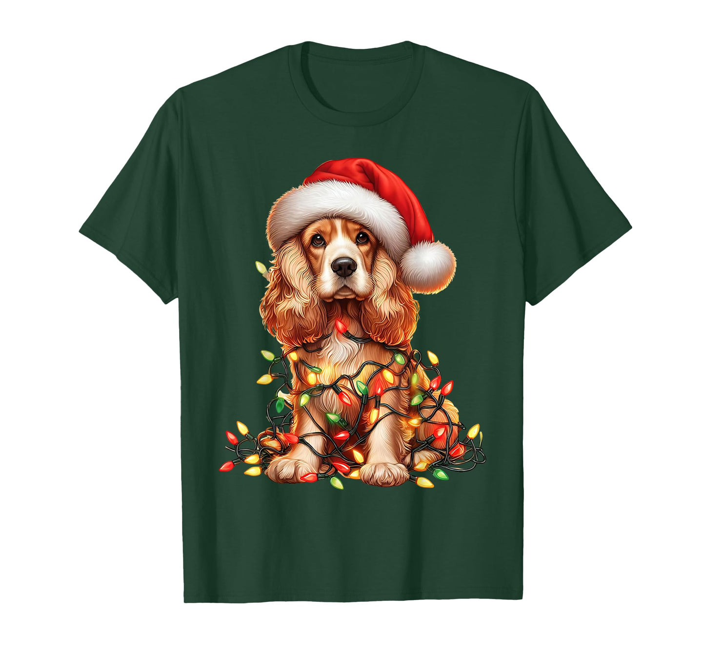 Cocker Spaniel Dog Christmas Lights Santa Hat Dog Lover T-Shirt