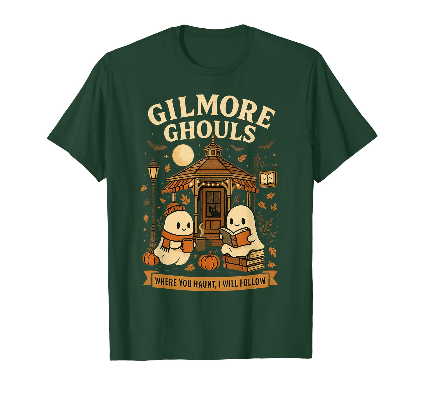 Cozy Ghouls Bookish Halloween Gazebo Scene T-Shirt