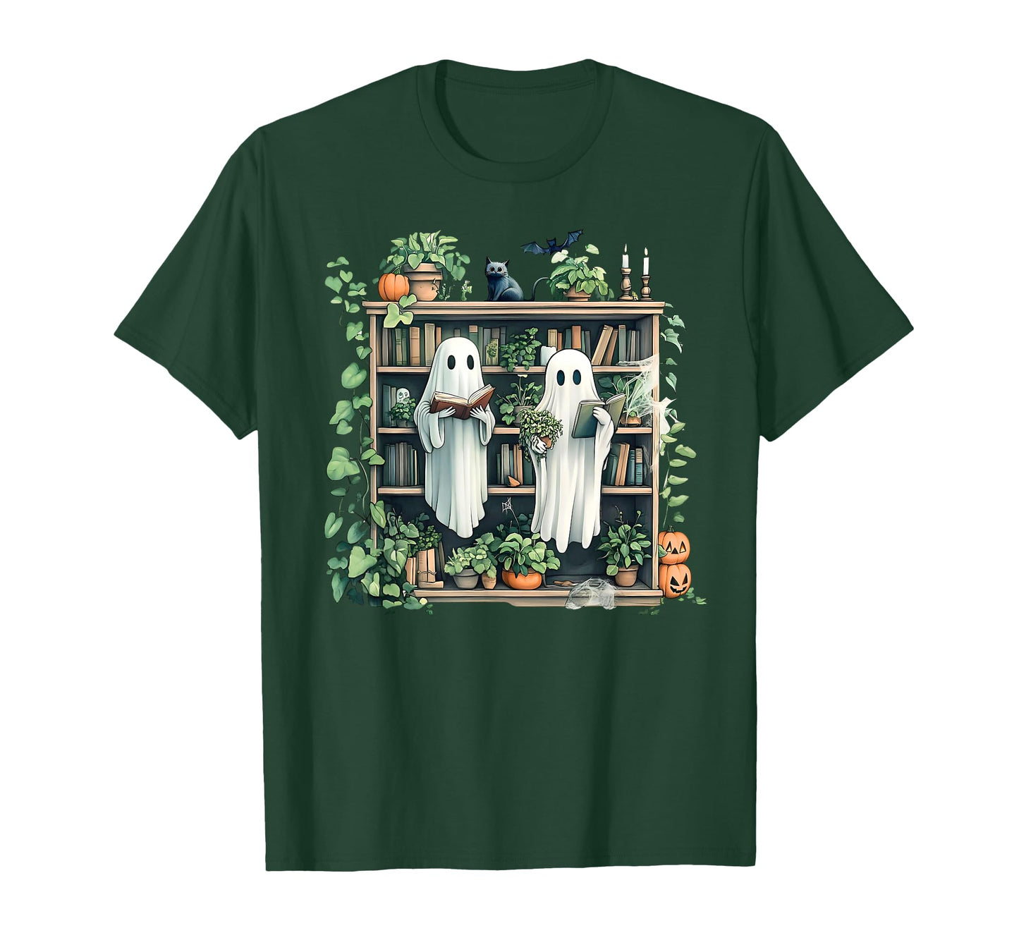 Ghost Plant Library Halloween Reading Books Teacher Vintage T-Shirt