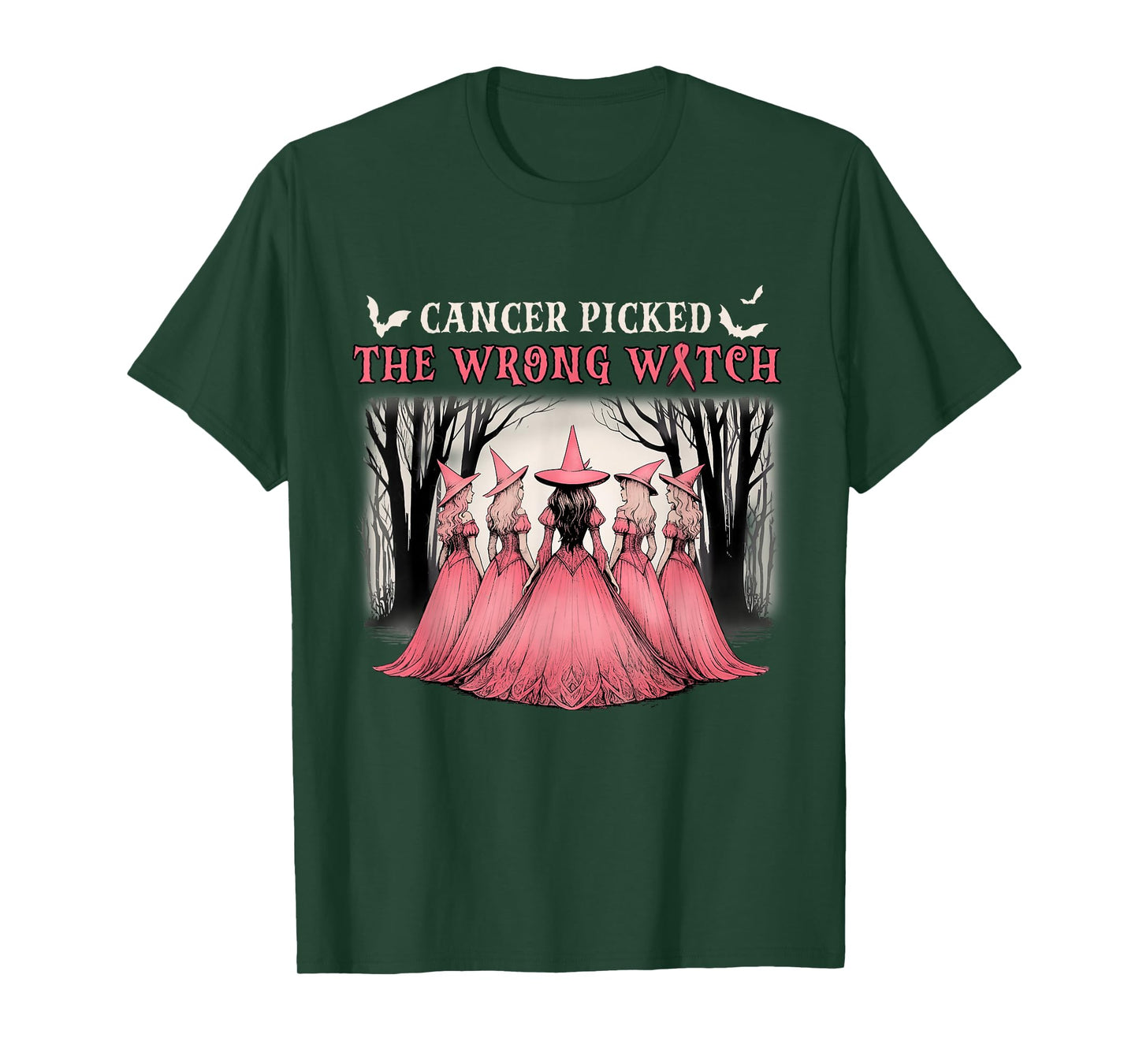 Breast Cancer Picked The Wrong Witch Halloween Retro T-Shirt