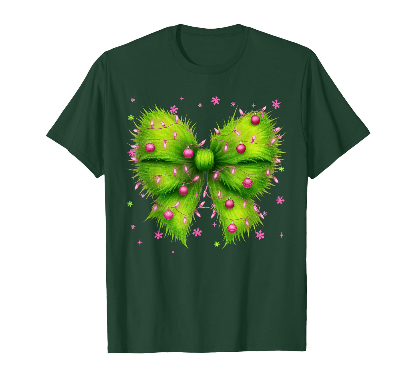 Christmas Tree Green Coquette Pink Christmas Xmas Girl T-Shirt