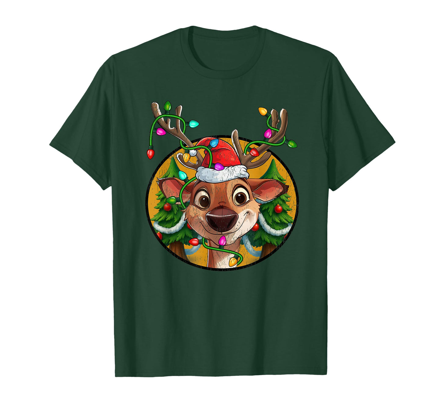 Merry Christmas Lights Reindeer Xmas Family Men Women Kids T-Shirt