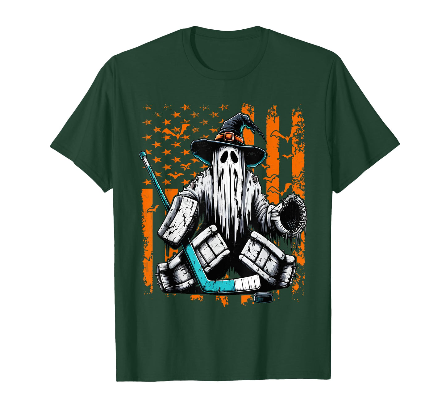 Hockey Goalie Ghost Halloween American Flag Ice Hockey T-Shirt