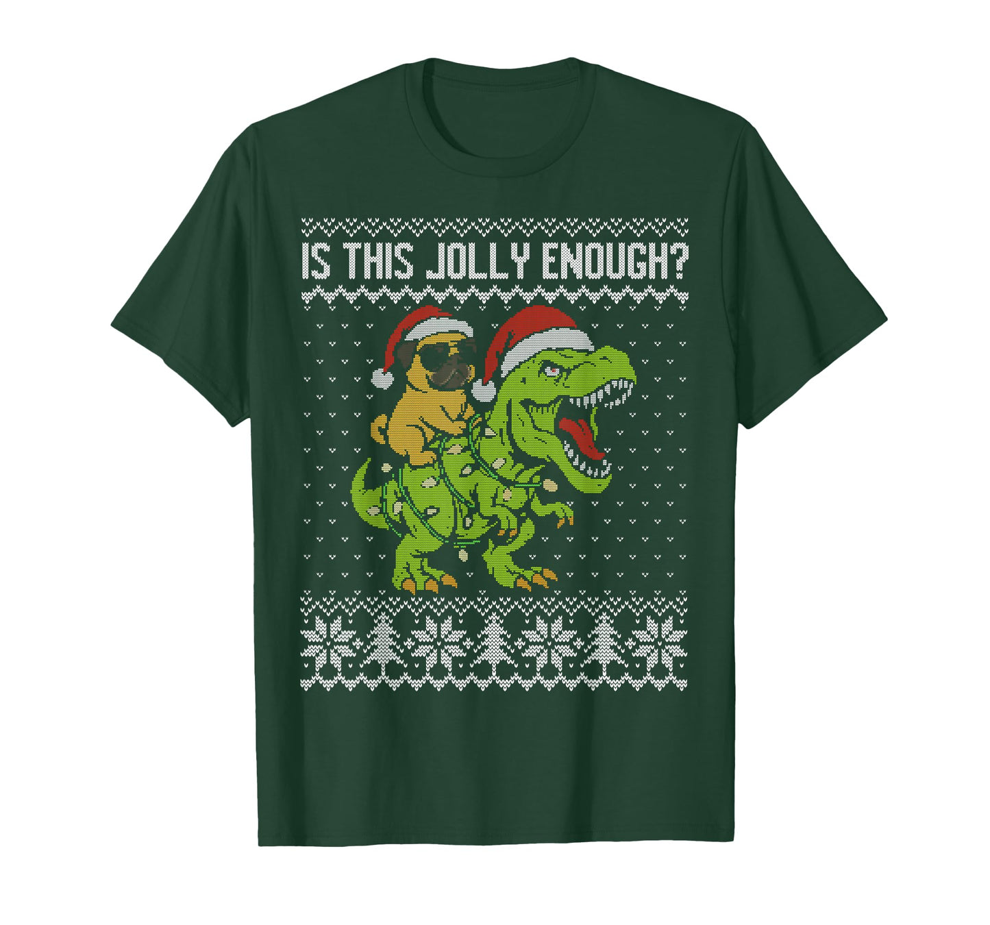 is This Jolly Enough, Funny Pug Riding Dinosaur Christmas T-Shirt