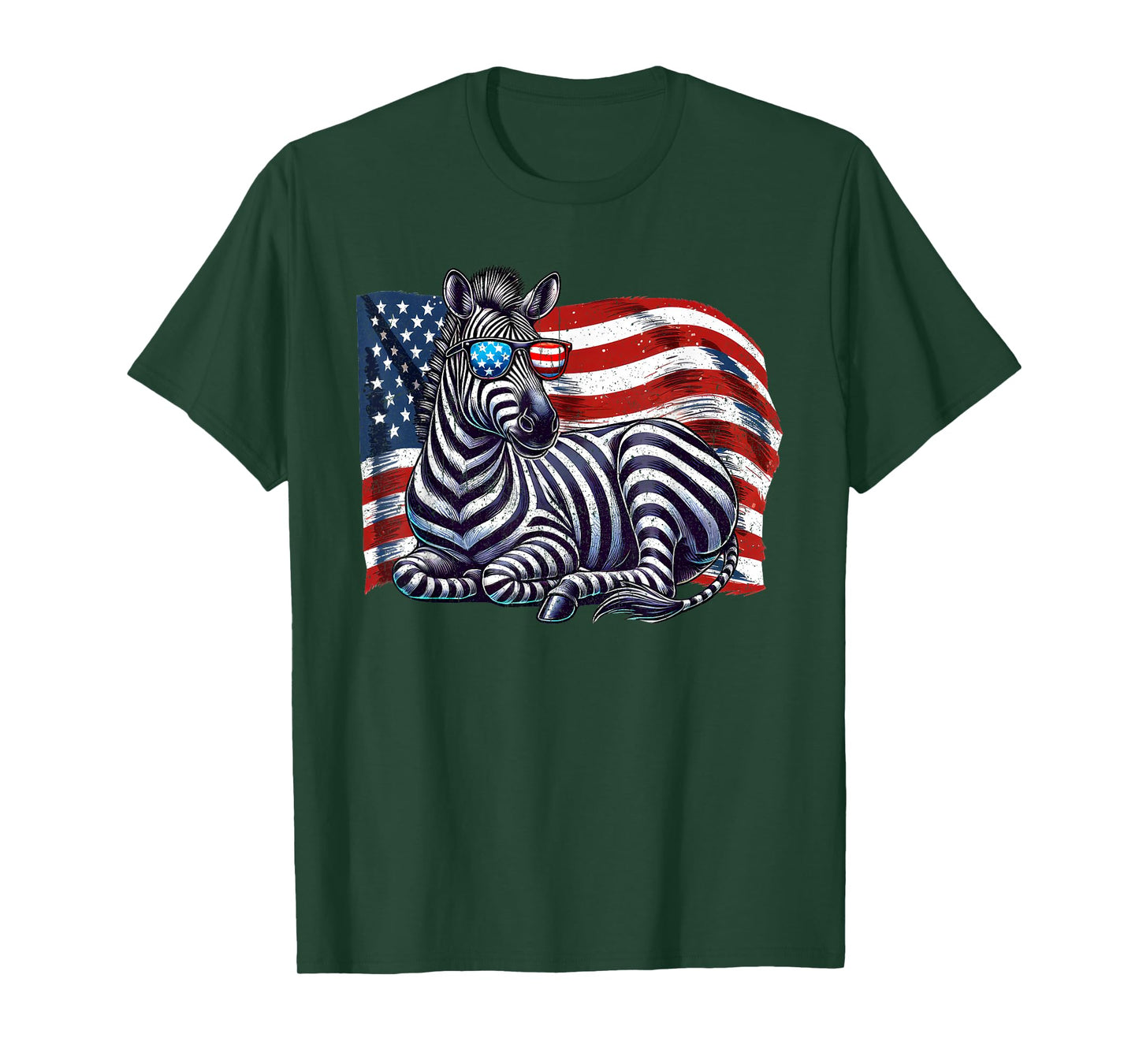 Zebra USA Flag Animals Lovers Patriotic Sunglasses Vintage T-Shirt