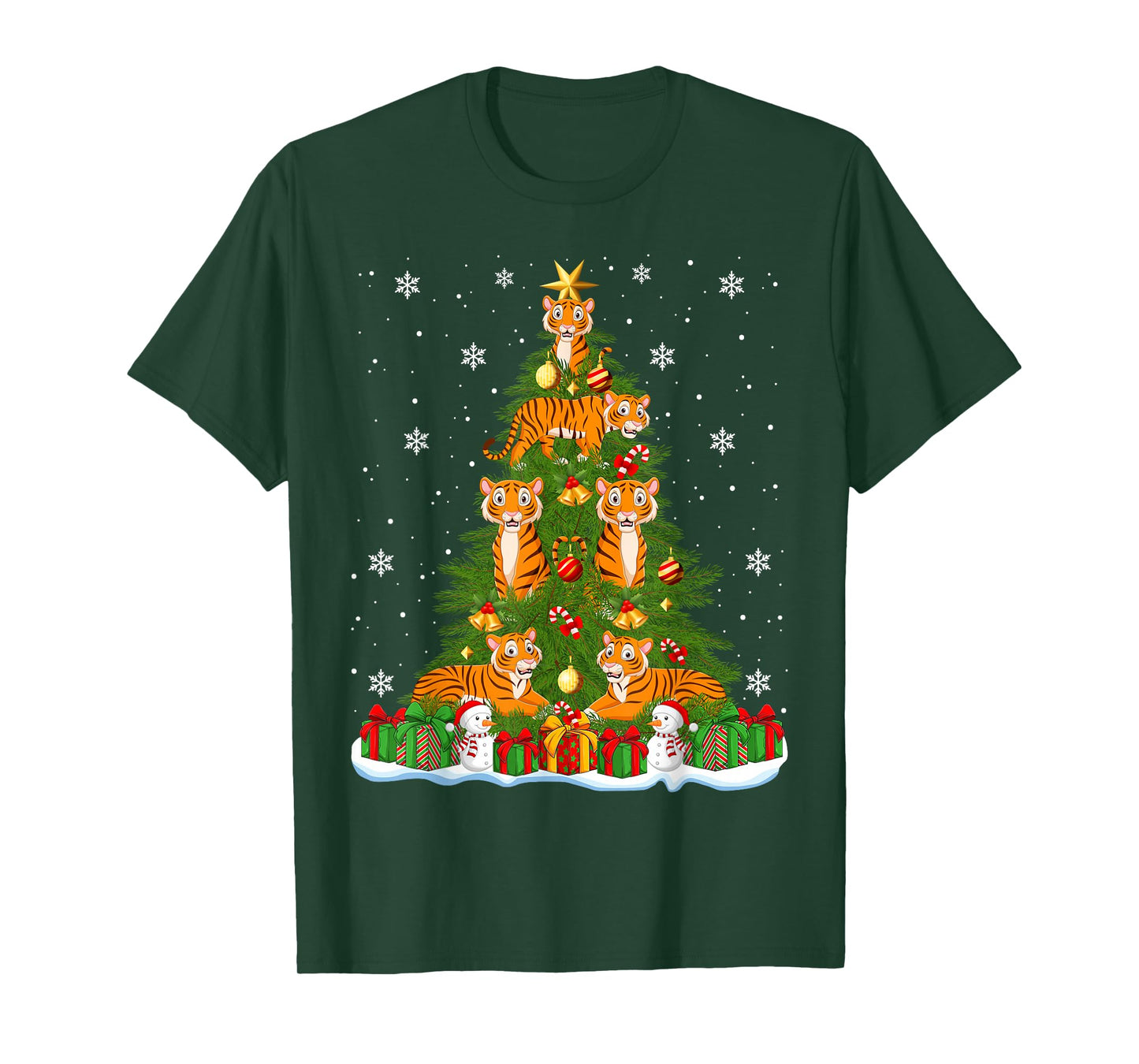 Cute Tiger Christmas Tree Holiday Decor Funny Xmas Lights T-Shirt