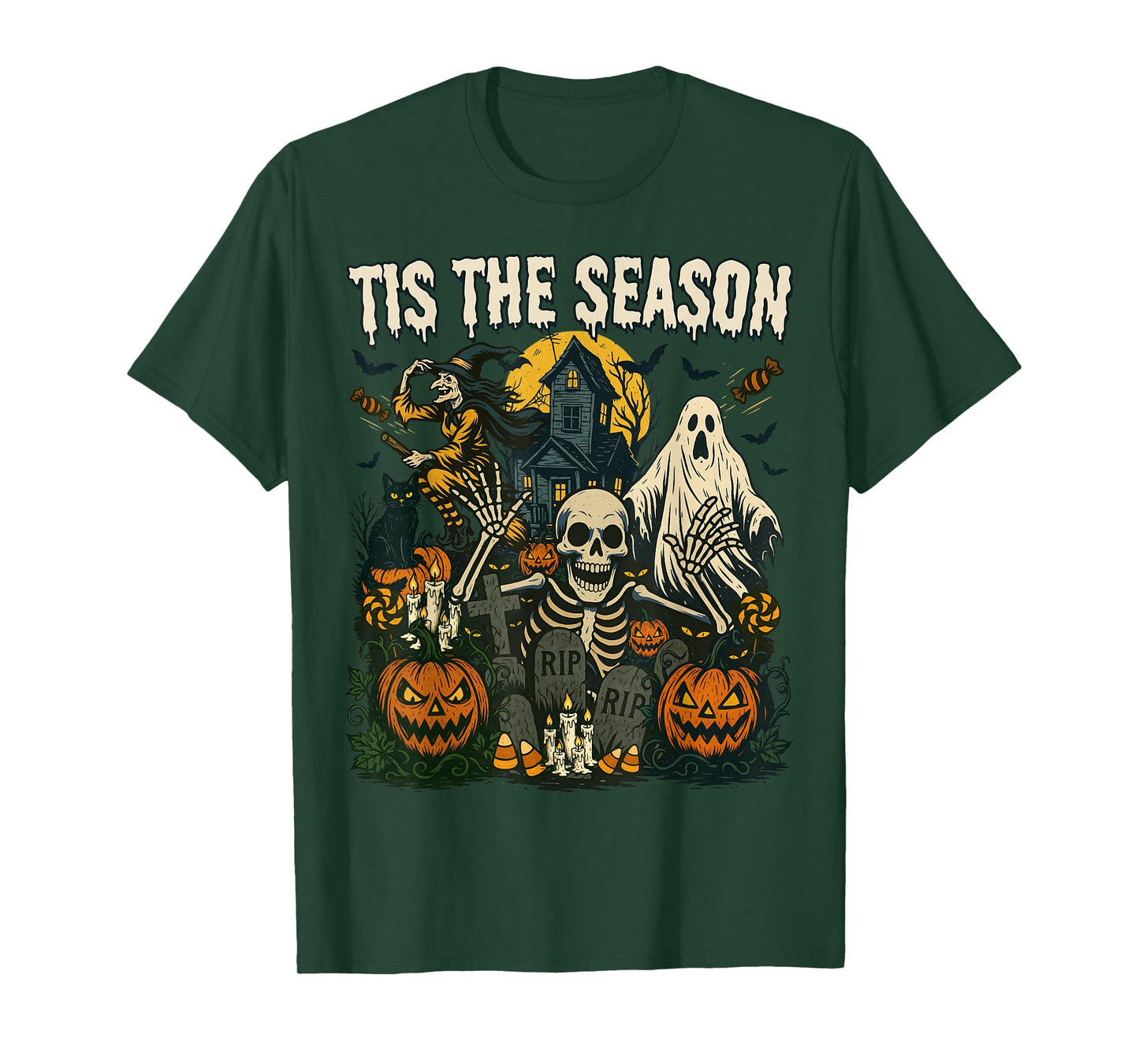 Vintage Tis The Season Halloween Skeleton Ghost Vibes Retro T-Shirt