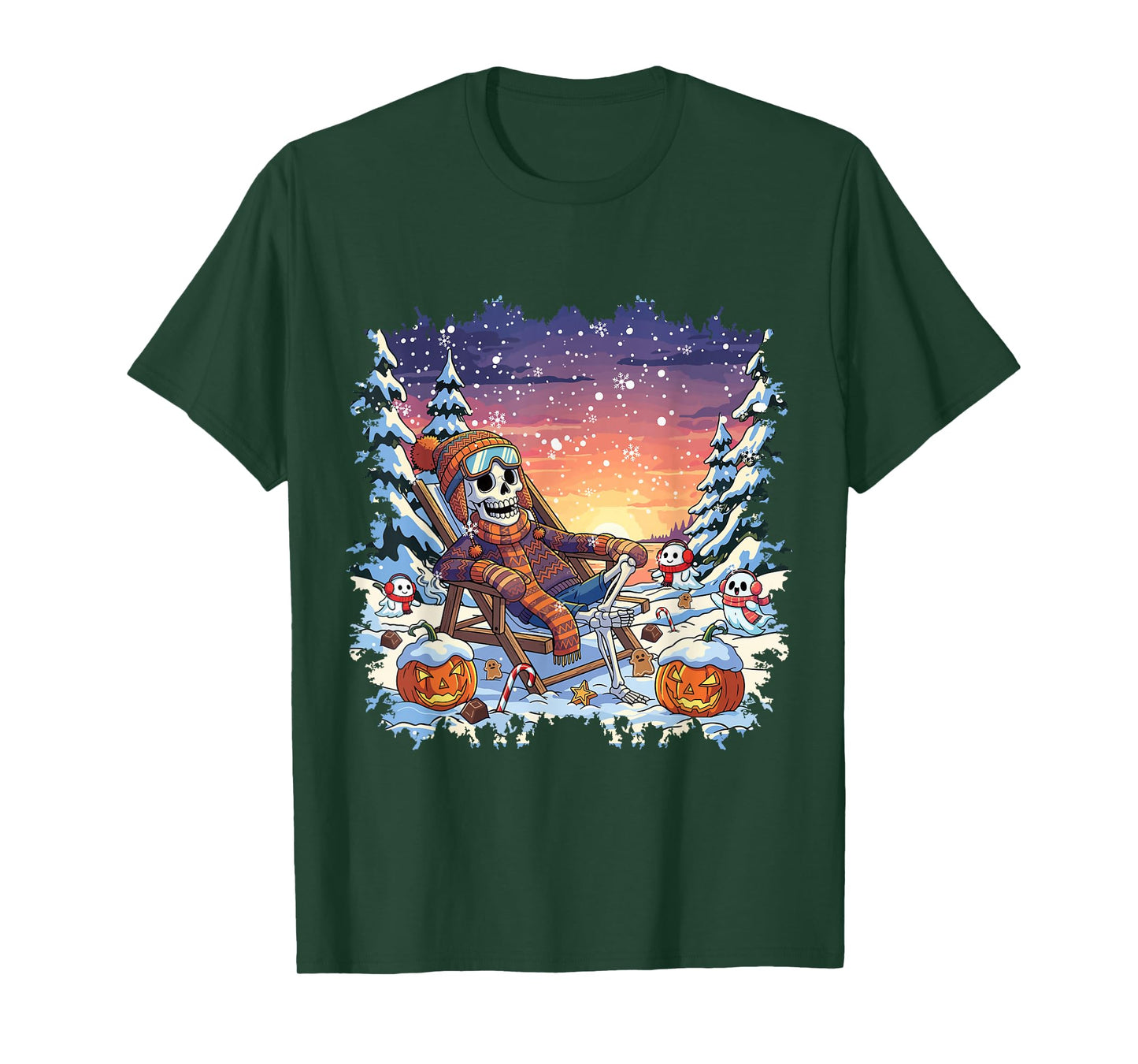 Winterween Skeleton Pumpkin Christmas Winter Halloween T-Shirt