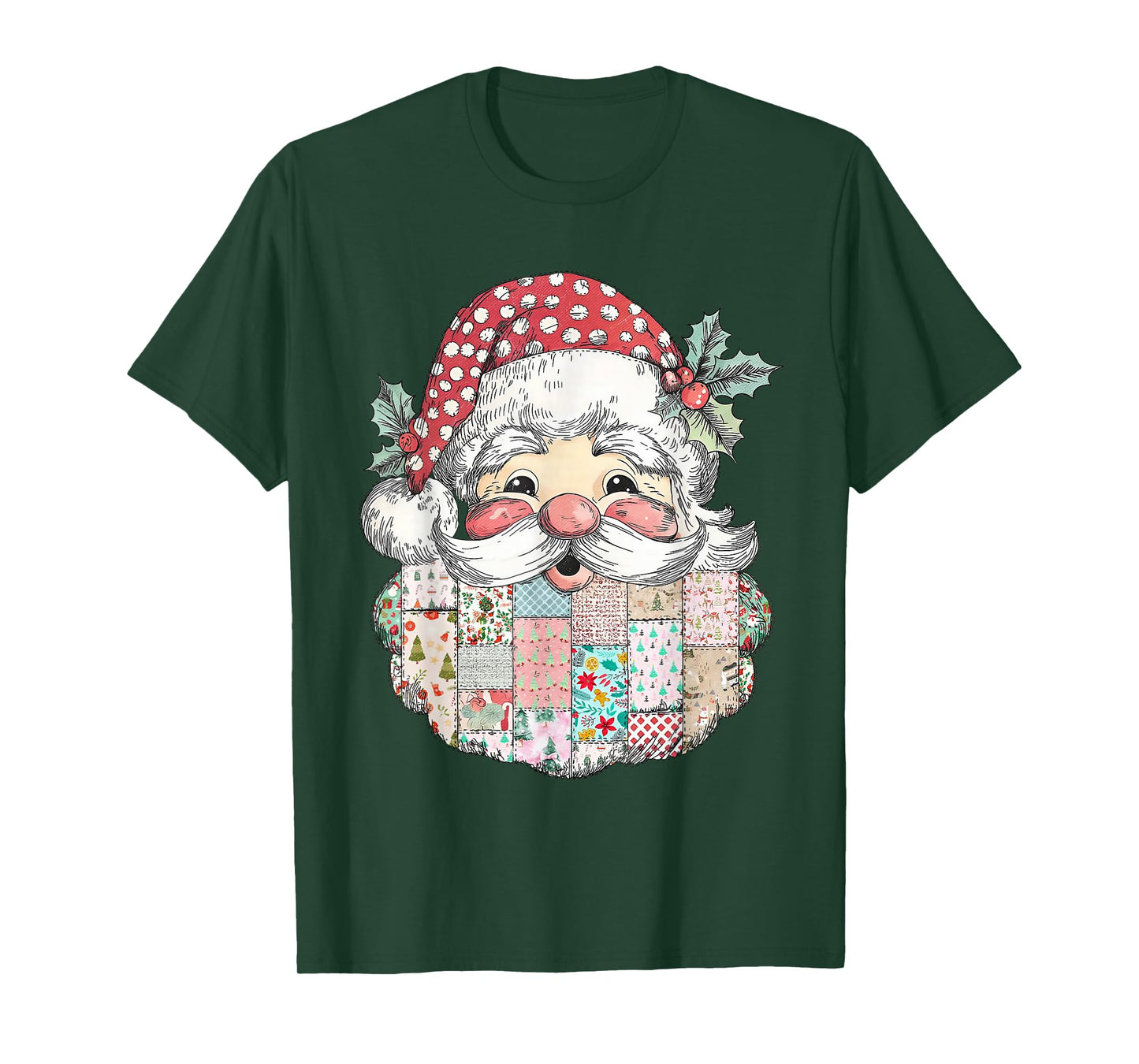 Patchwork Santa Claus Retro Christmas T-Shirt