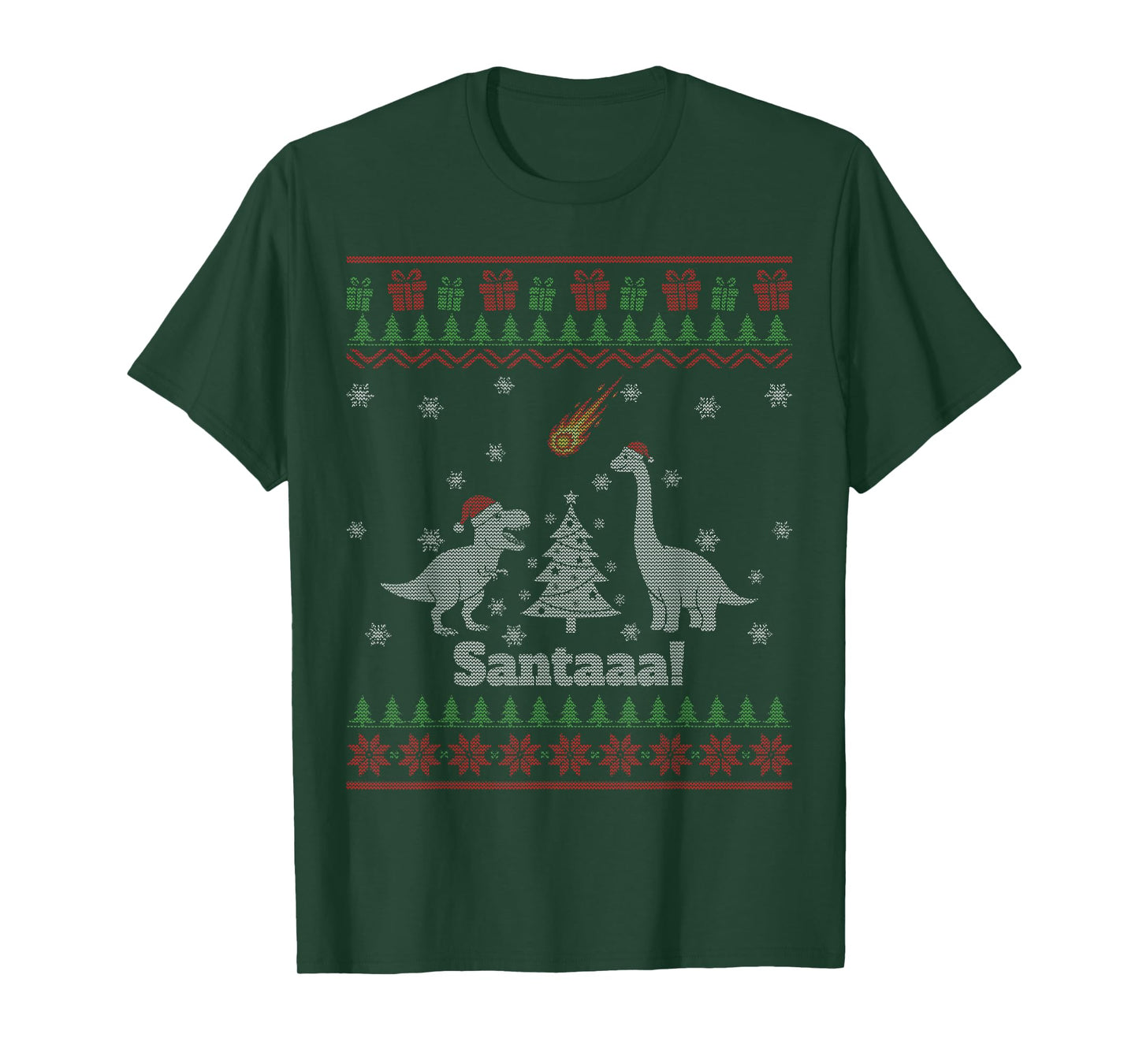 Santa Dinosaur Meteor Meteoroid Funny Ugly Christmas T-Shirt