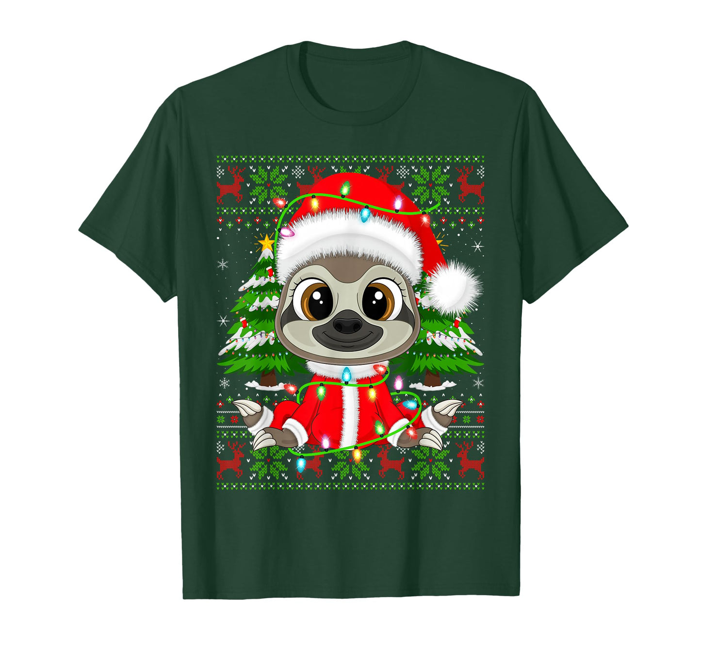 Sloth Christmas Lights Santa Costume Ugly Xmas Sweaters T-Shirt