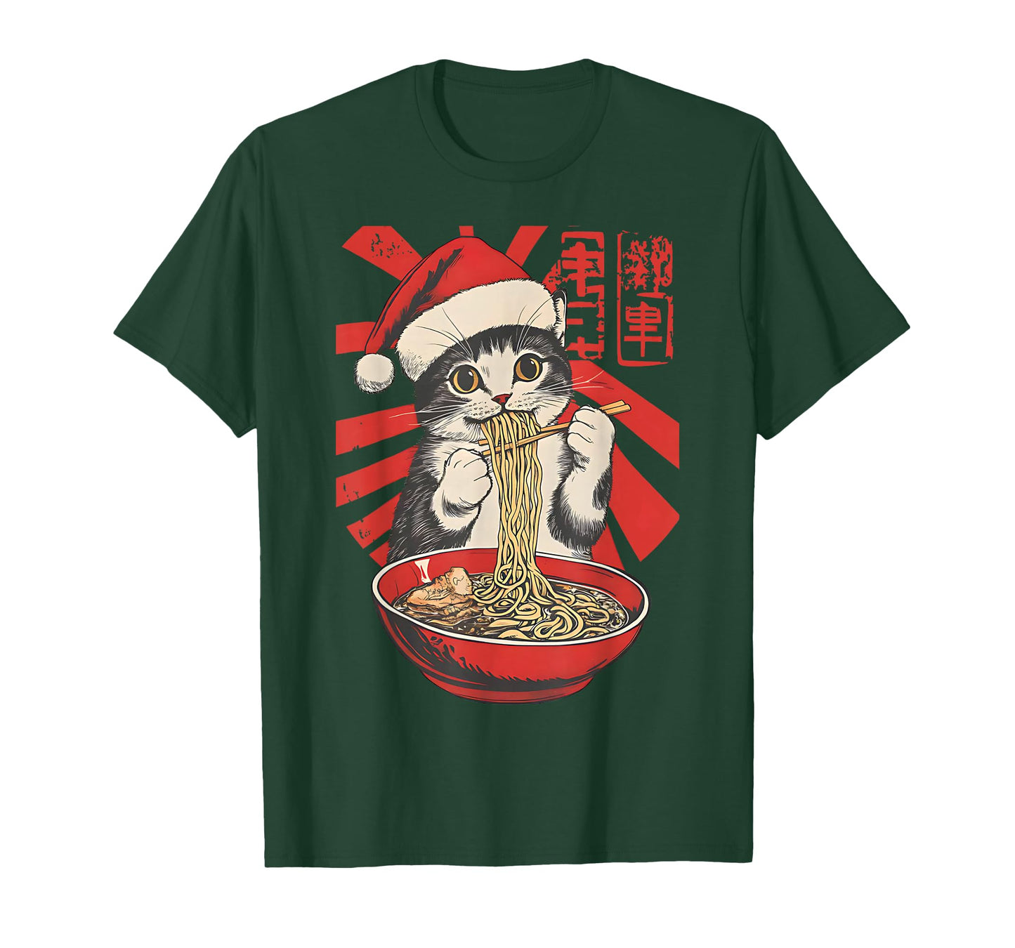 Funny Christmas Santa Cat Ramen Japanese Kawaii Anime Cat T-Shirt