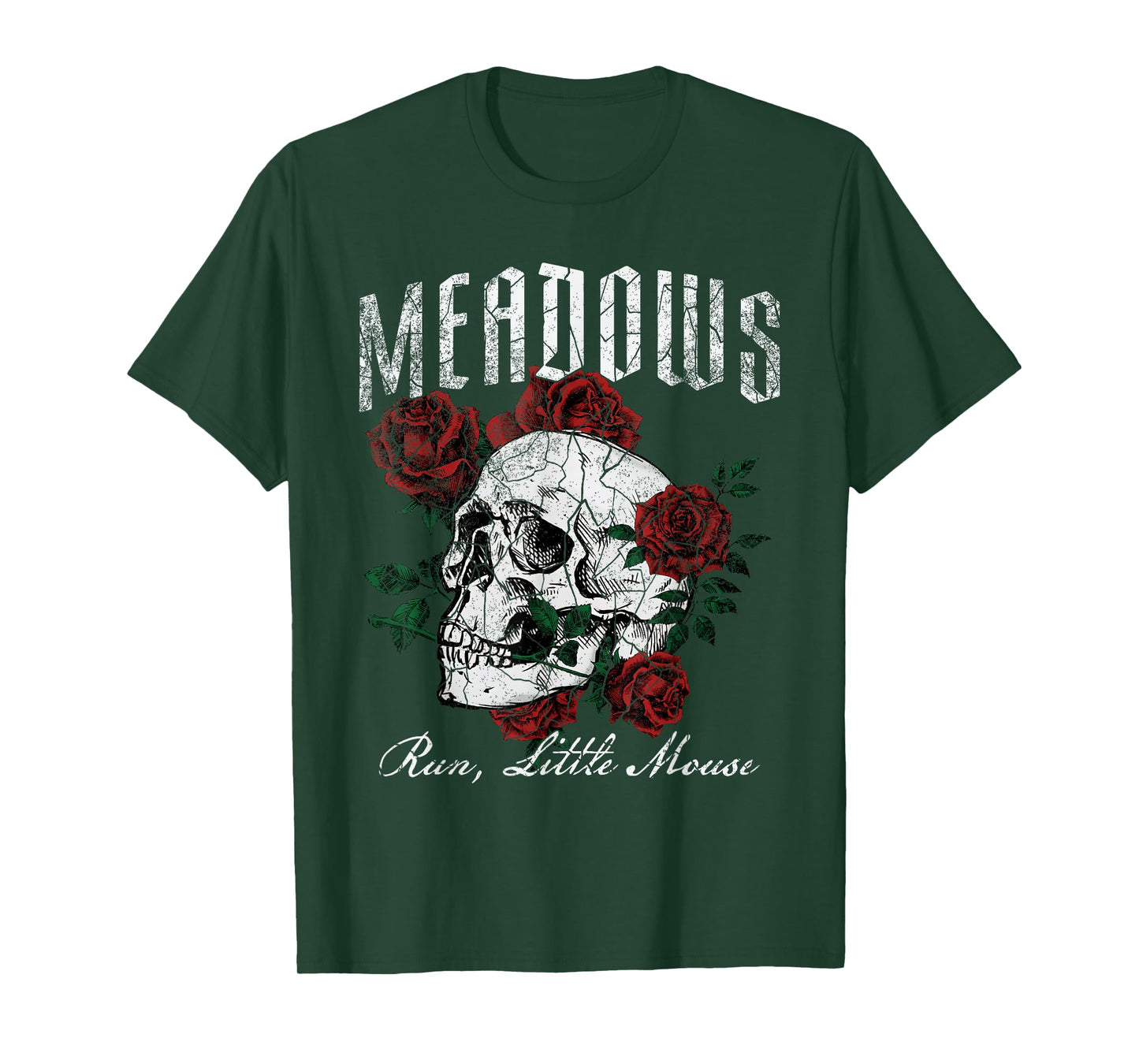 Retro Meadows Run Little Mouse Funny Skeleton Rose Bookish T-Shirt