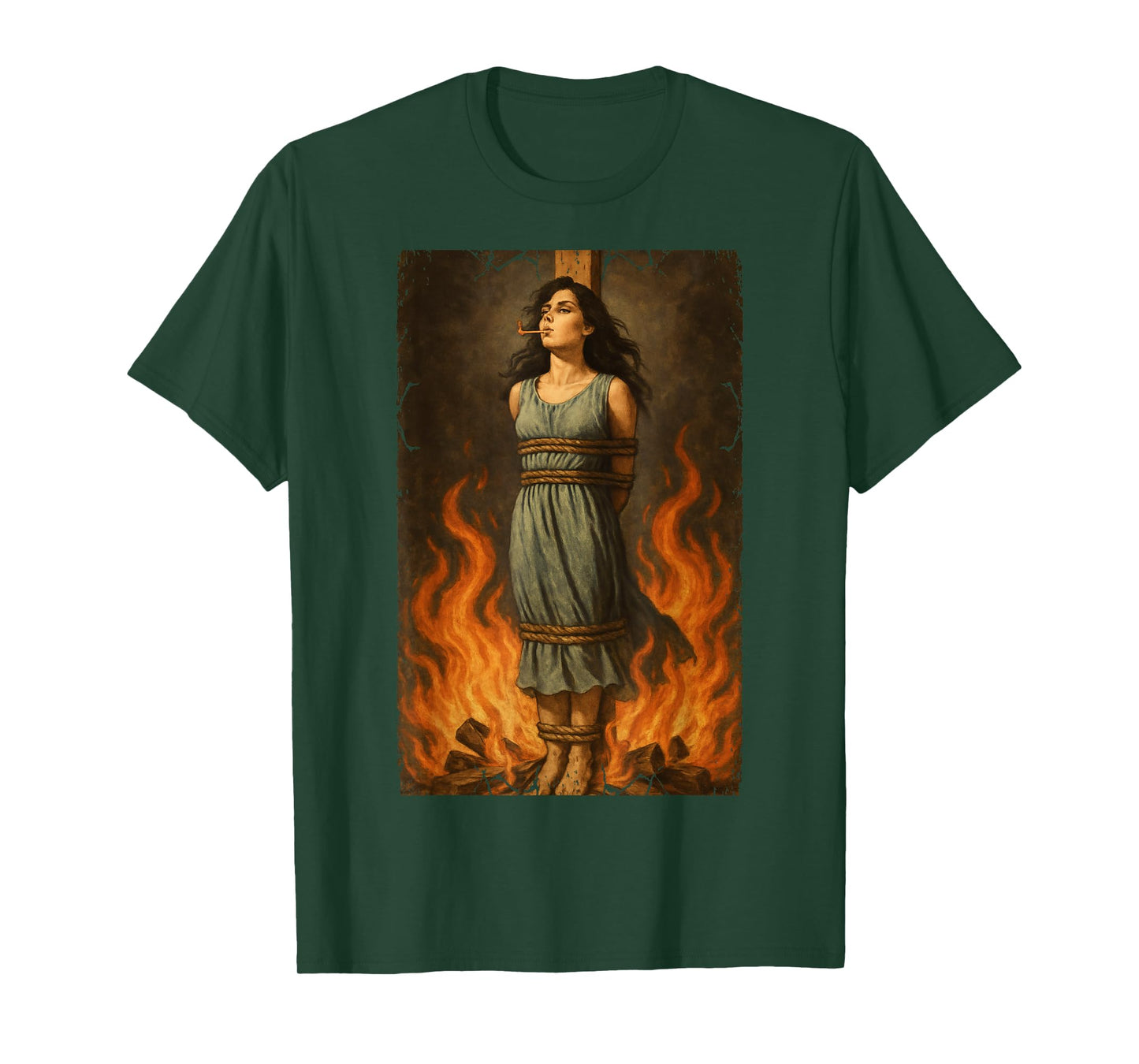 Witch Lighting Cigarette with Flames Occult Unholy Funny T-Shirt