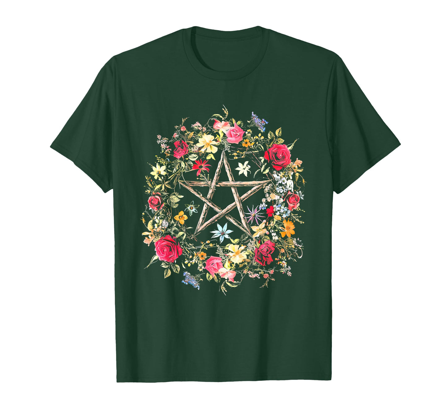 Boho Flower Pentagram Witchy Wicca Witchcraft Pagan Occult T-Shirt