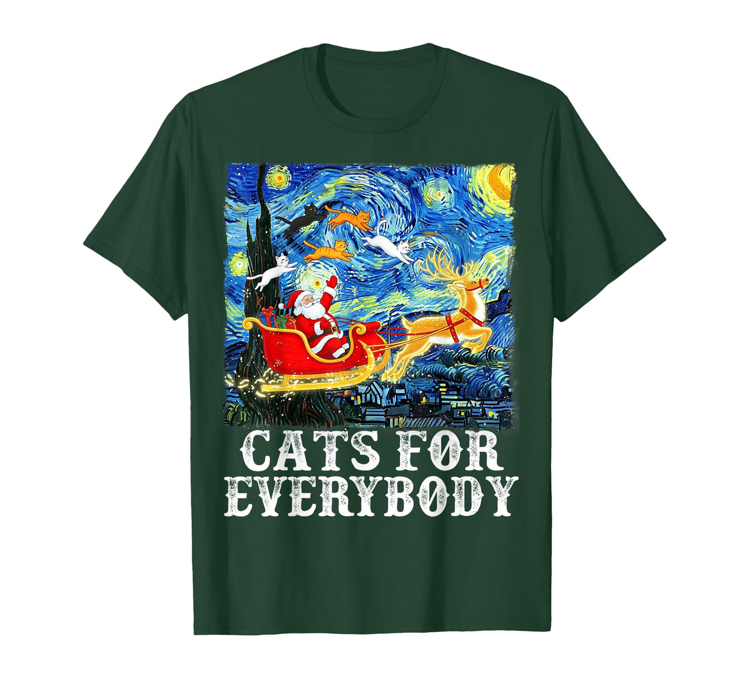 Christmas Cats for Everybody Funny Santa Starry Night Xmas T-Shirt