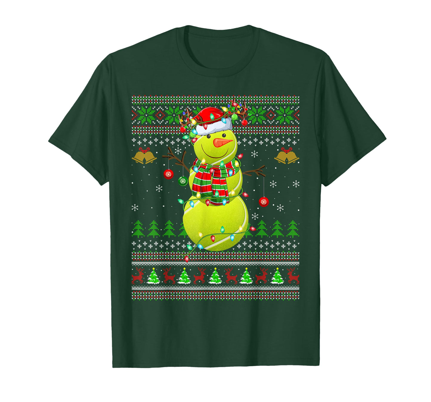 Tennis Ball Snowman Ugly Christmas Sweaters Santa Xmas T-Shirt