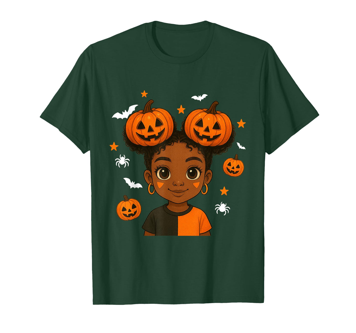 African American Black Girl Cute Halloween Pumpkin T-Shirt