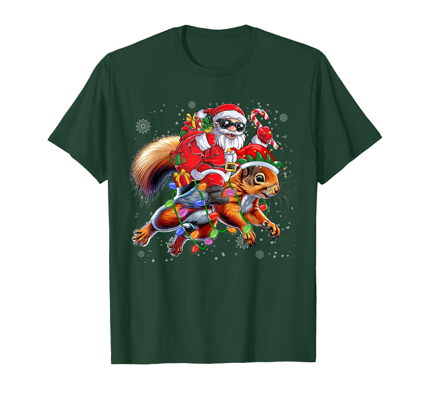 Cute Squirrel Christmas Tree Lights Funny Santa Riding Xmas T-Shirt
