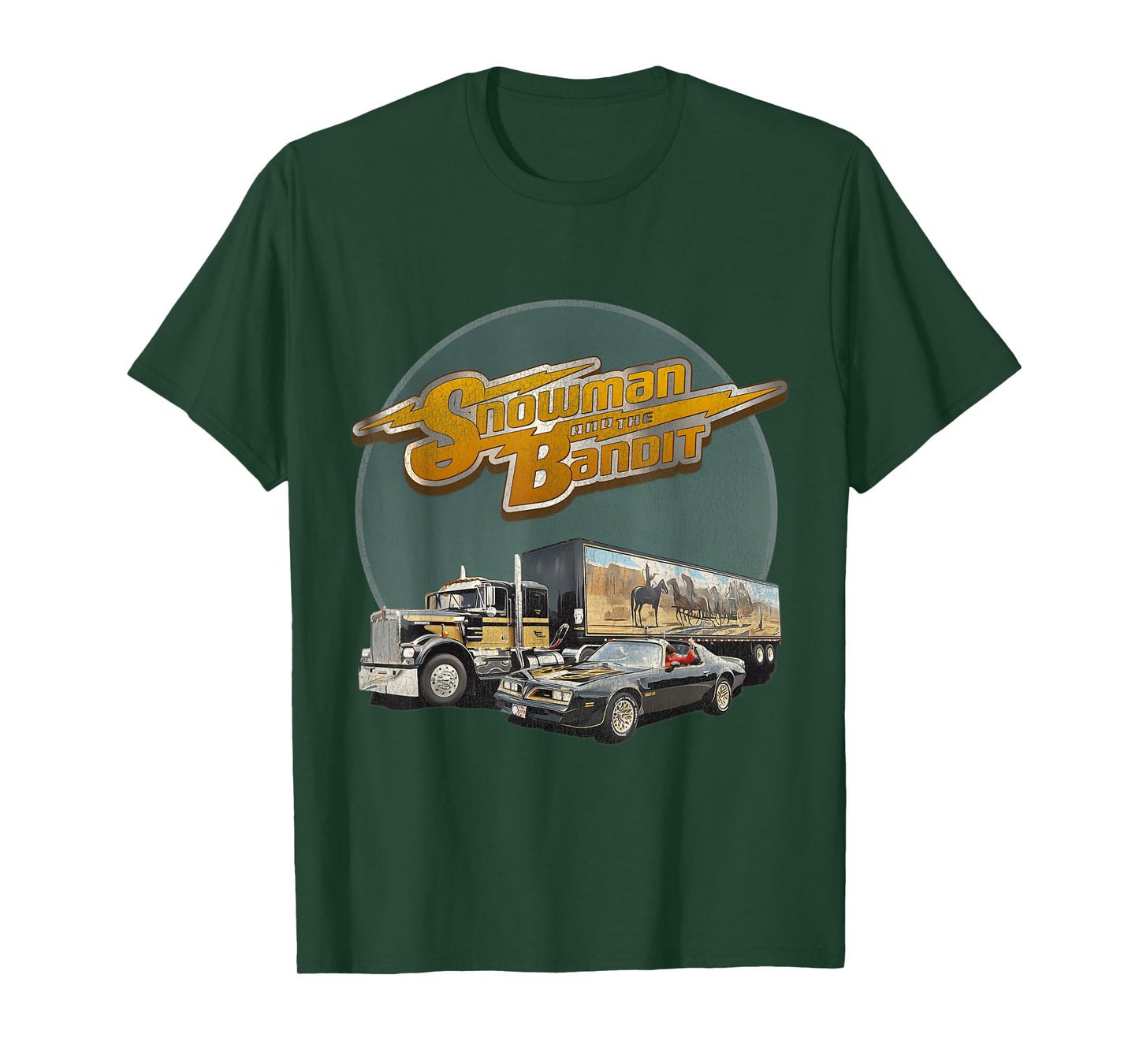 Huiibao Unisex Adult Retro Trucking Snowman And The Bandit T-Shirt - Black, Small