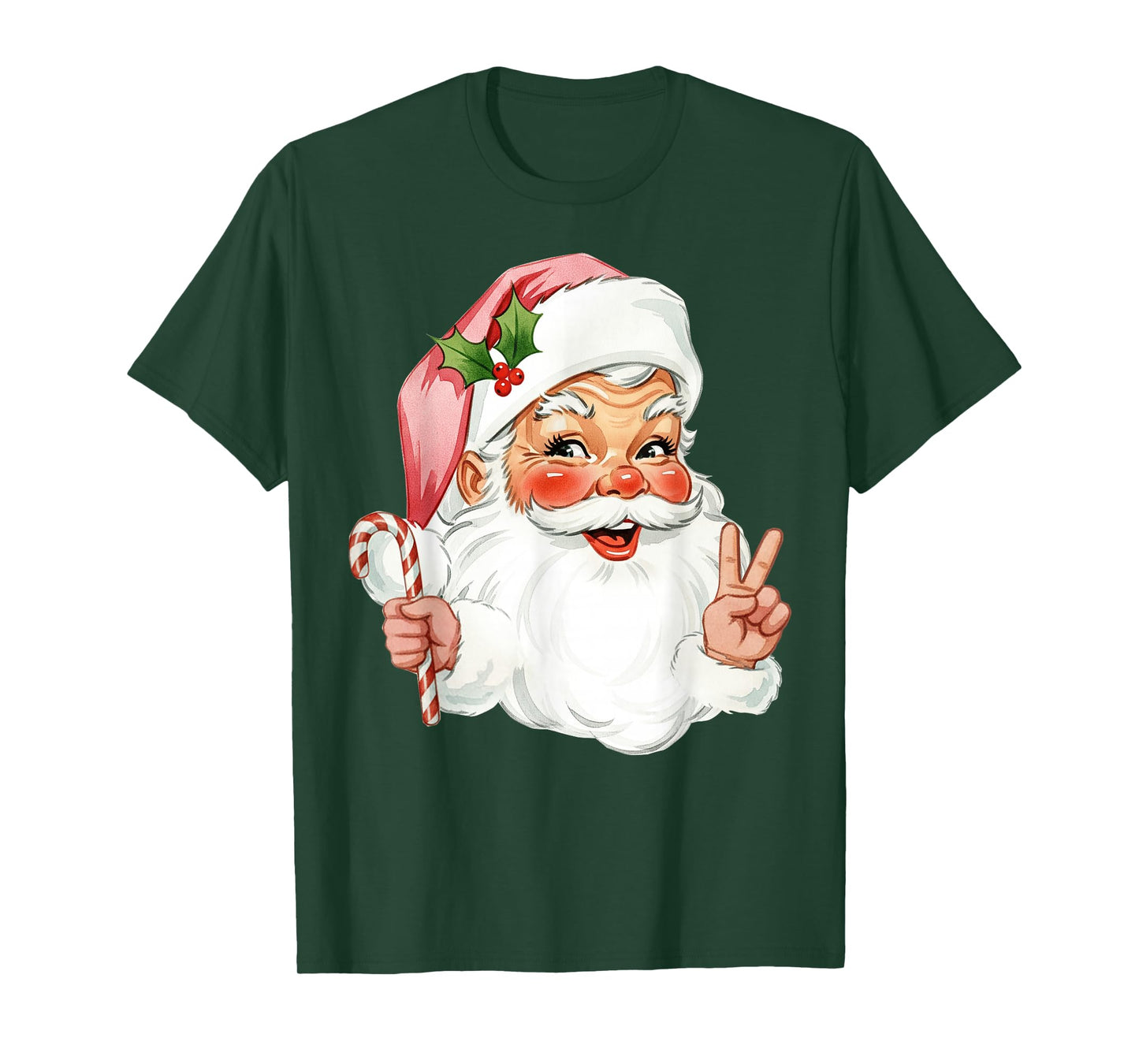 Vintage Pink Santa Claus Merry Christmas Pajamas Xmas Women T-Shirt
