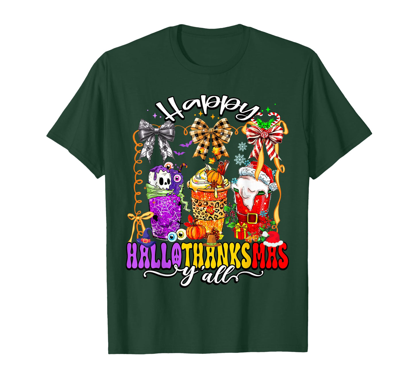 Happy Hallothanksmas Y'all Mix Halloween Thanksgiving Xmas T-Shirt