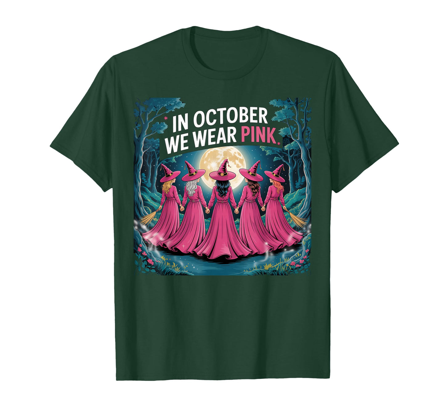Funny Witch Breast Cancer Awareness in October We Wear Pink T-Shirt