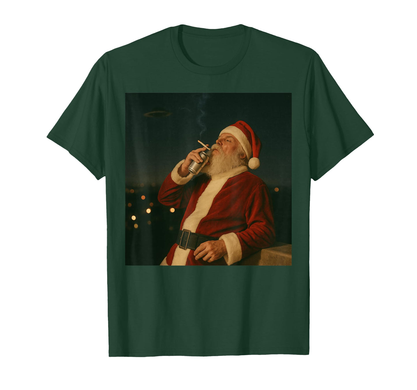 Funny Santa Claus 90's Aesthetic Vibes Christmas Flying UFO T-Shirt