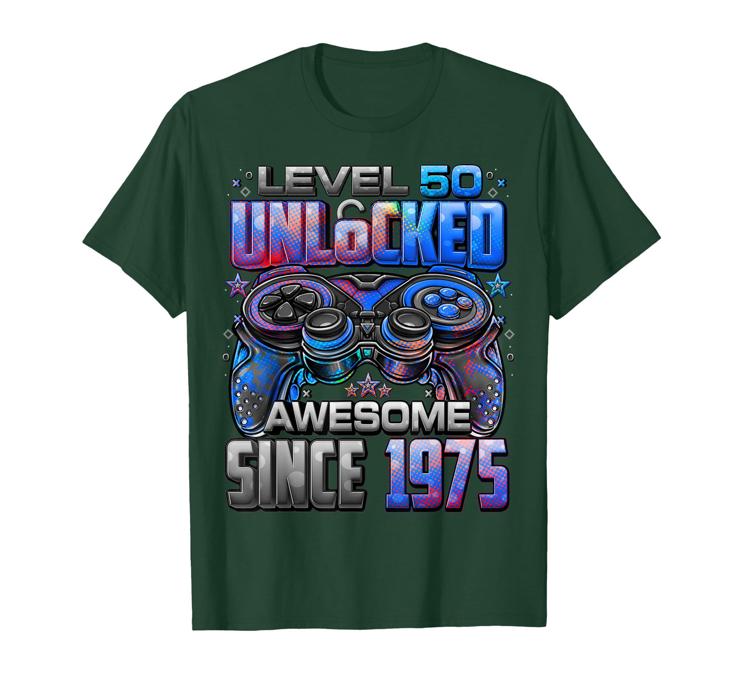 Level 50 Unlocked Awesome Since 1975 50th Birthday Gaming T-Shirt