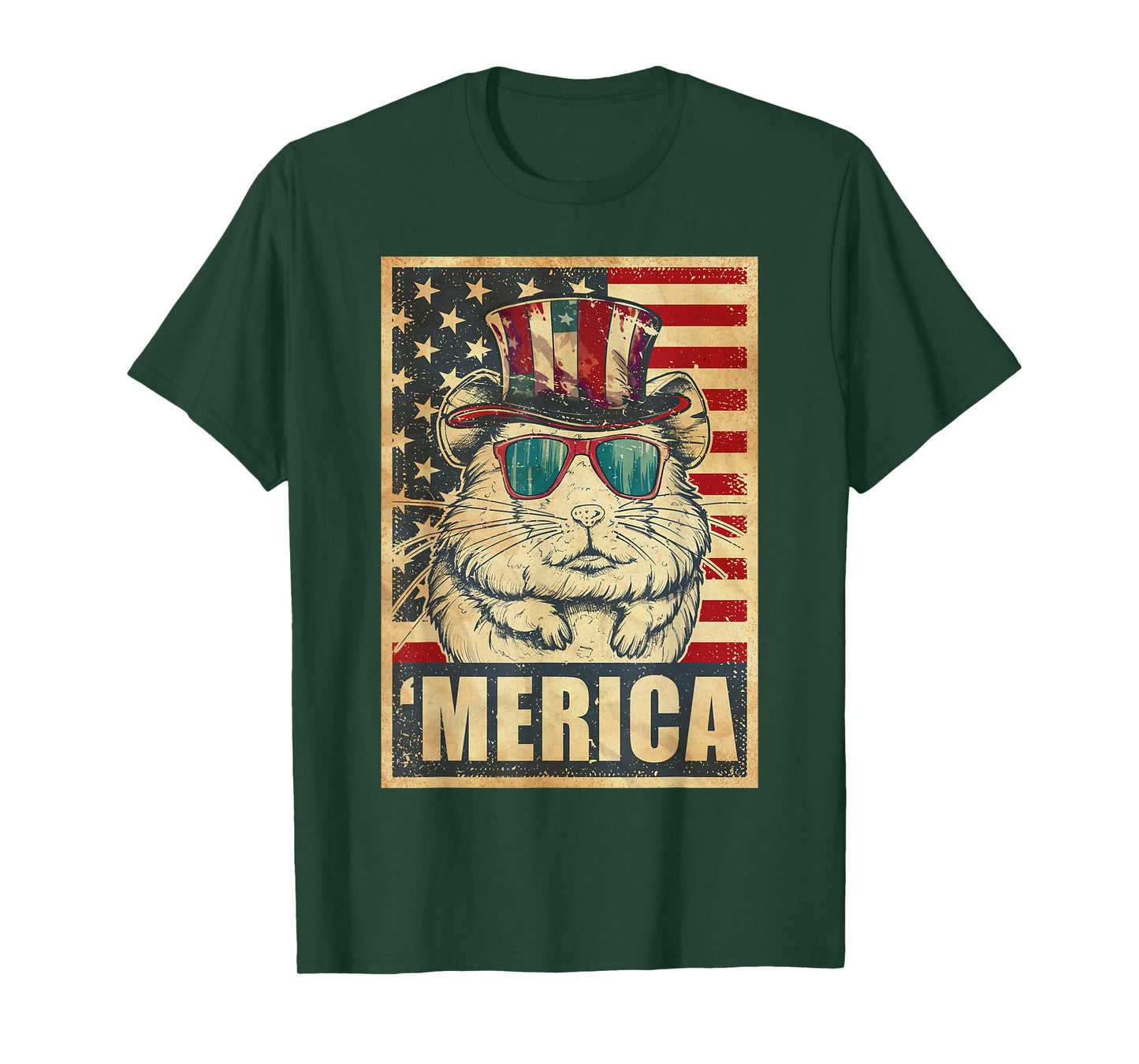 Hamster Merica Vintage American Flag 4th Of July T-Shirt for Women Kids Men