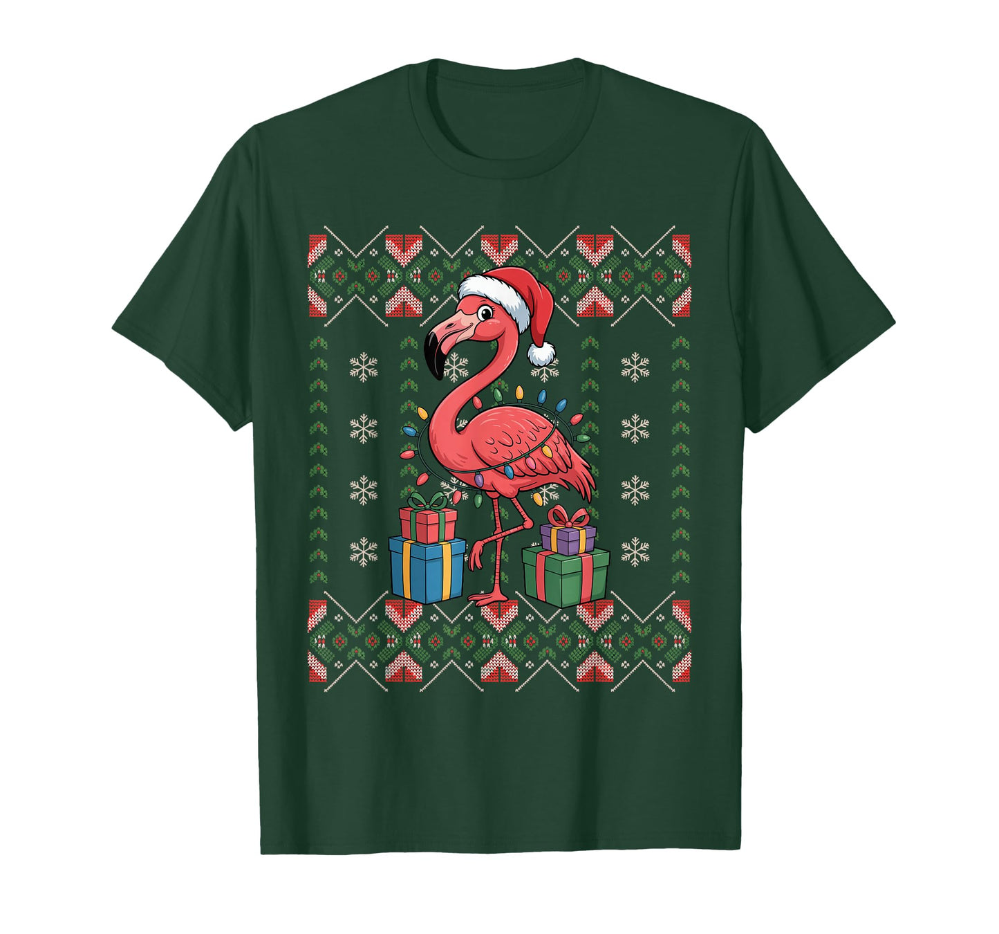 Santa Flamingo Christmas Ugly Sweater Funny Holiday Pajamas T-Shirt