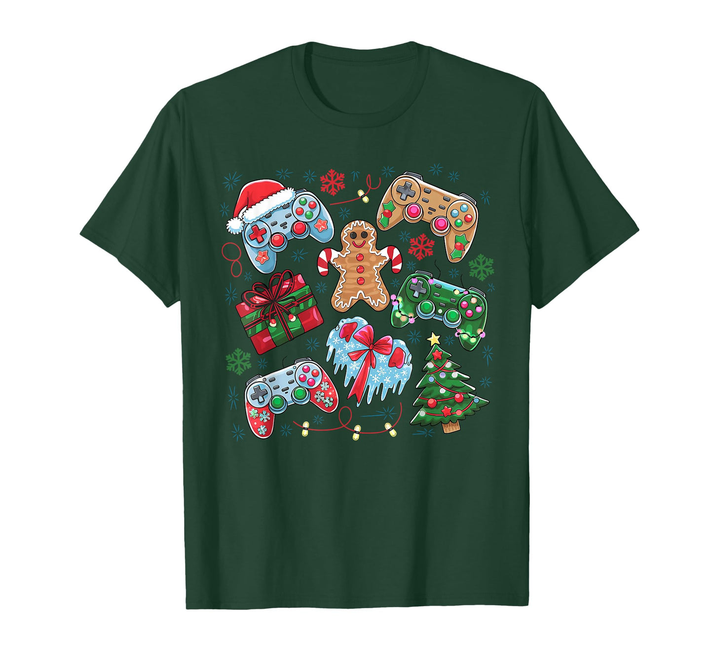Boys Christmas Shirt Santa Elf Gaming Controllers Gamer Xmas T-Shirt