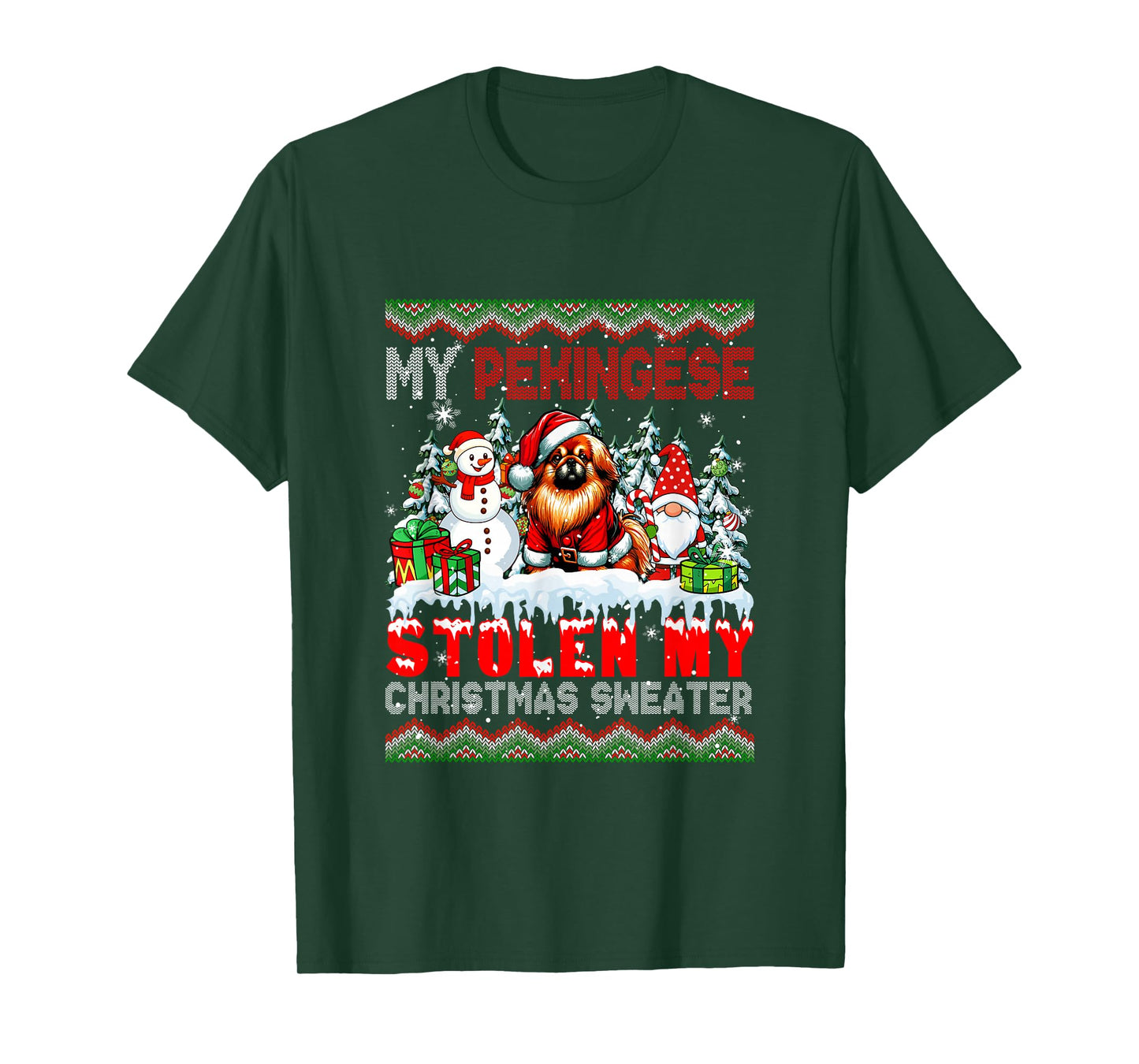 My Pekingese Stolen My Christmas Sweater Santa Dog Gnome T-Shirt