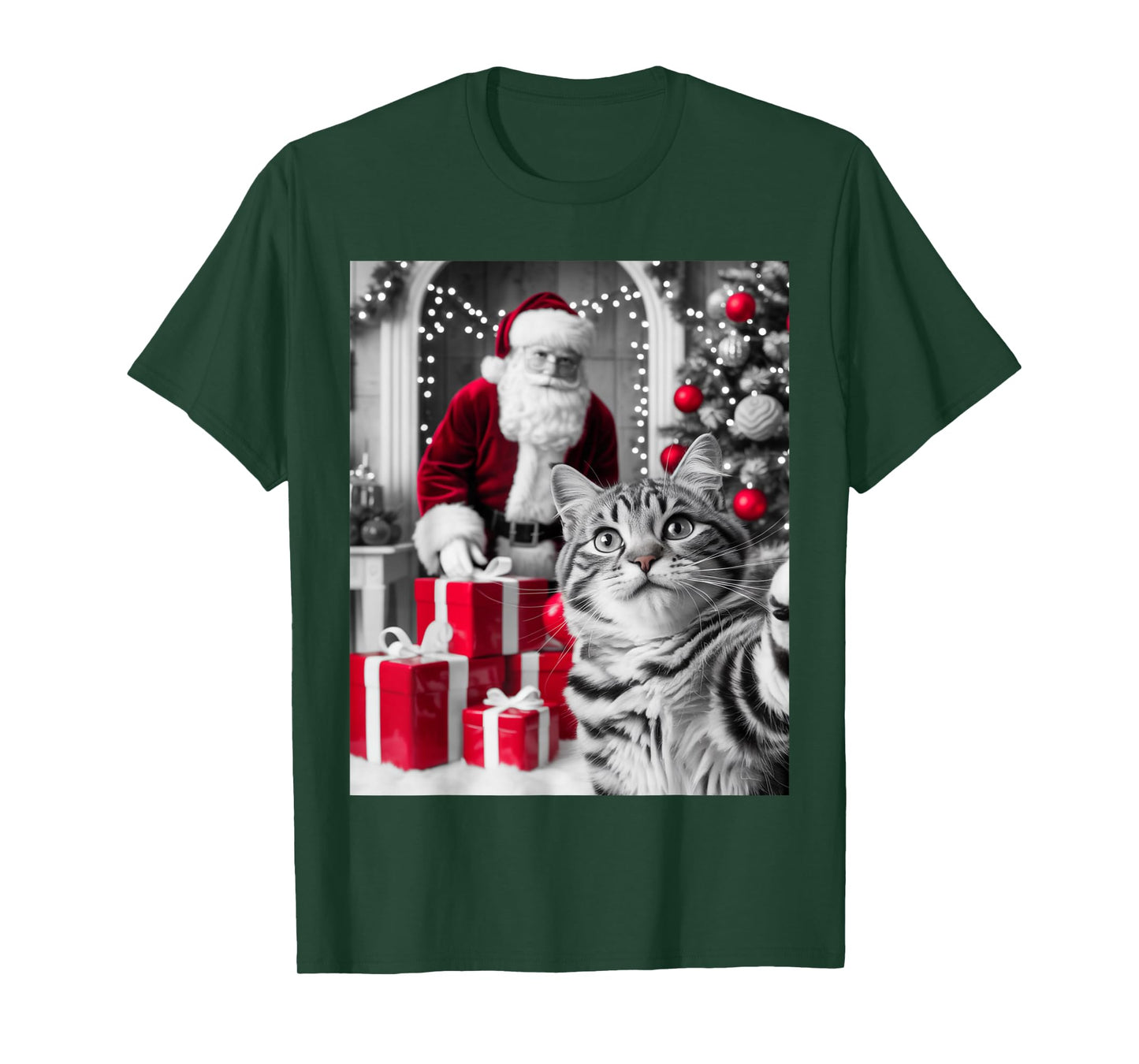 Funny Cat Selfie with Santa Claus Christmas Meme T-Shirt