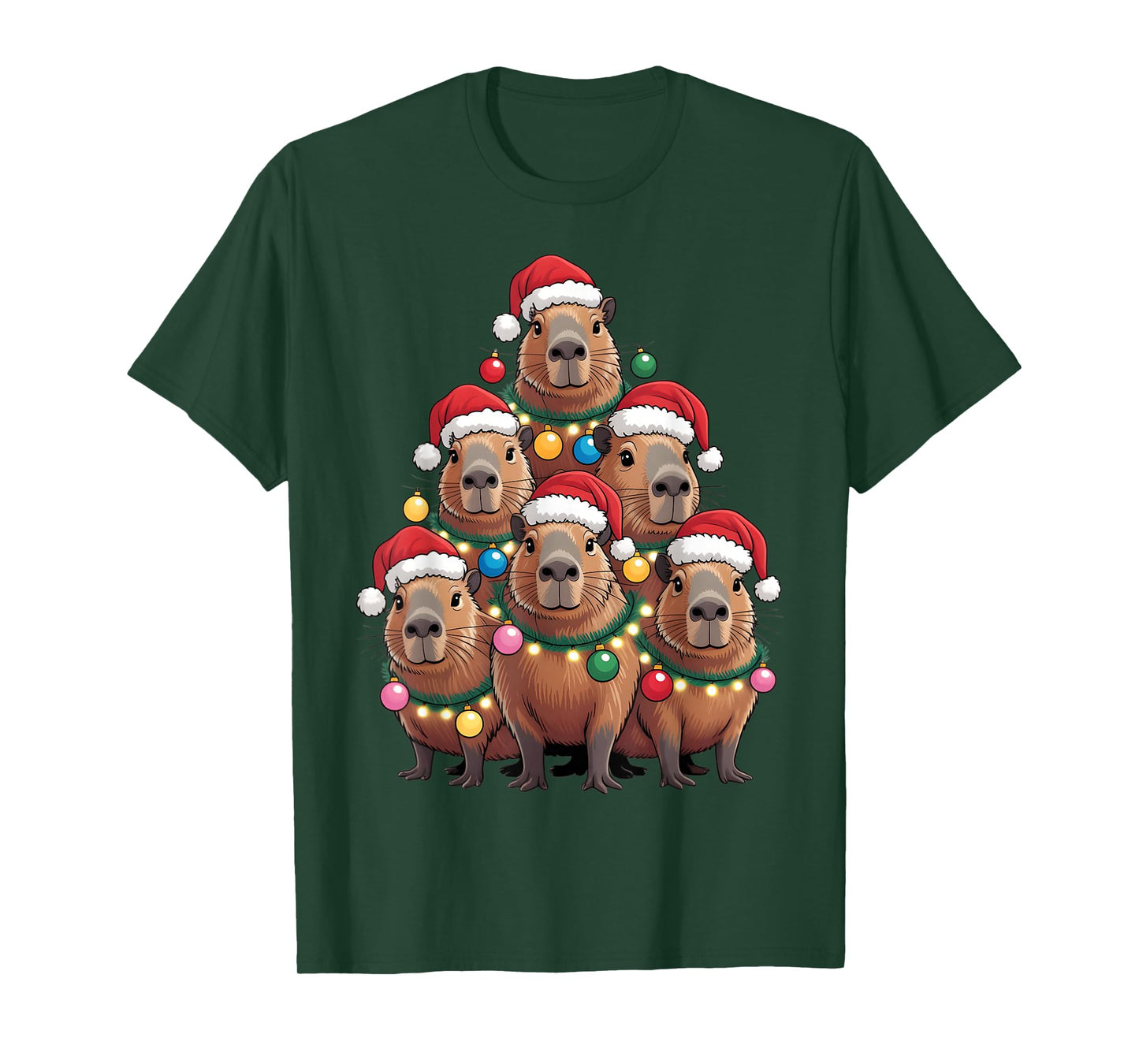 Capybara Christmas Tree Santa Hat Cute Xmas Boys Kids Men T-Shirt