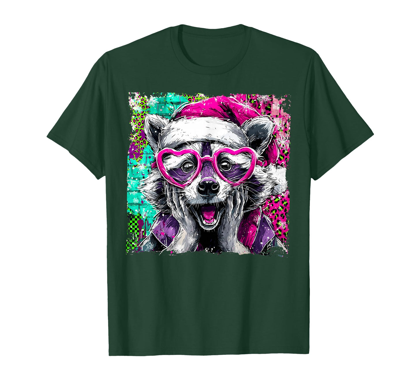 Funny Raccoon Meme Christmas Raccoon Santa Raccoon Xmas (1) T-Shirt