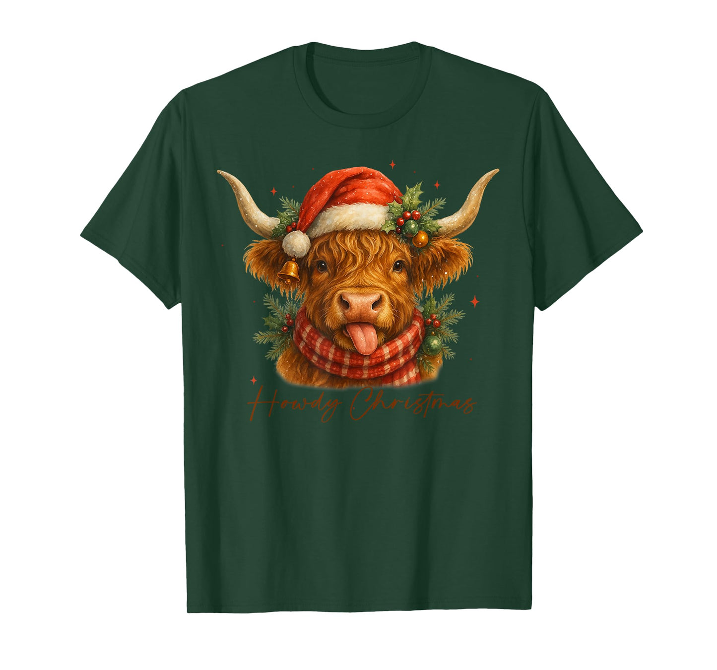 Howdy Christmas Scottish Highland Cow Santa Xmas Cow Lover T-Shirt