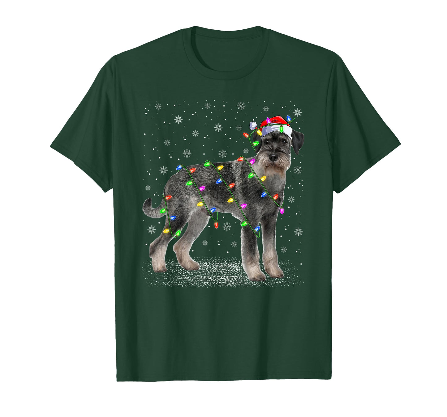 Schnauzer Dog Christmas Lights Santa Pet Dog Lover Xmas T-Shirt