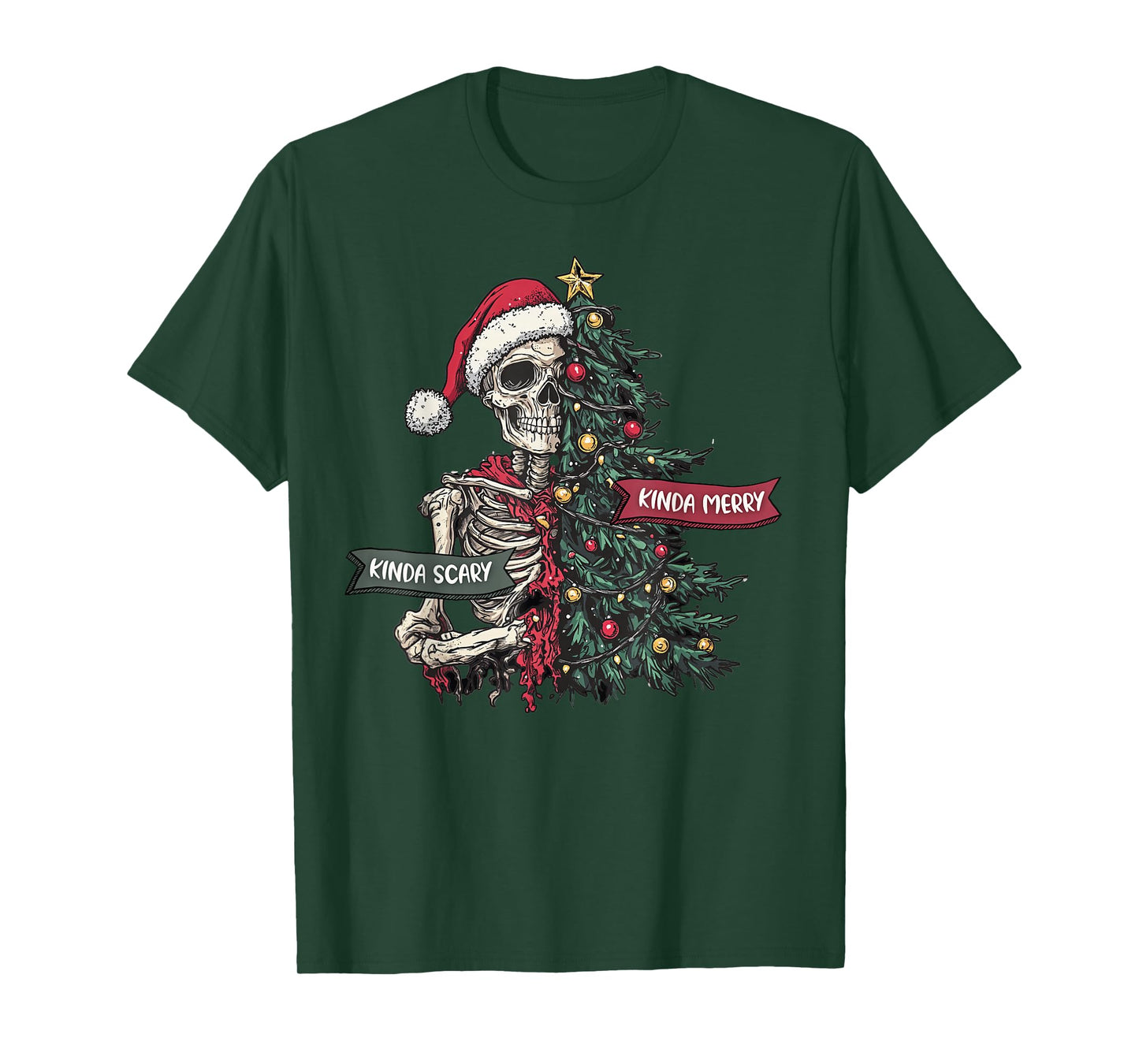 Christmas Skeleton Tree Kinda Scary Sorta Merry Santa Goth T-Shirt