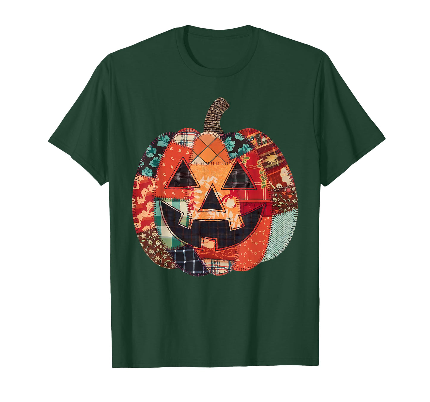 Preppy Floral Patchwork Pumpkin Autumn Fall Vibes Halloween T-Shirt