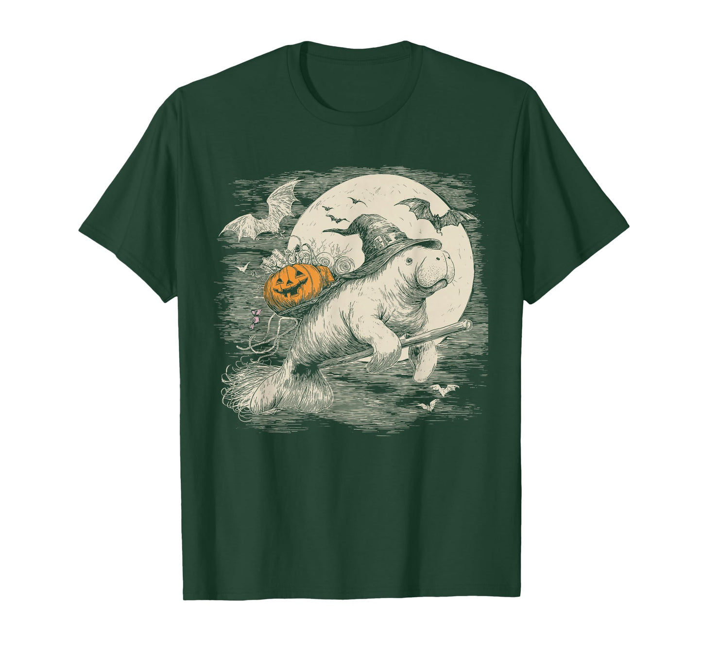 Manatee Witch Hat Pumpkin Halloween Costume Men Women Kids T-Shirt
