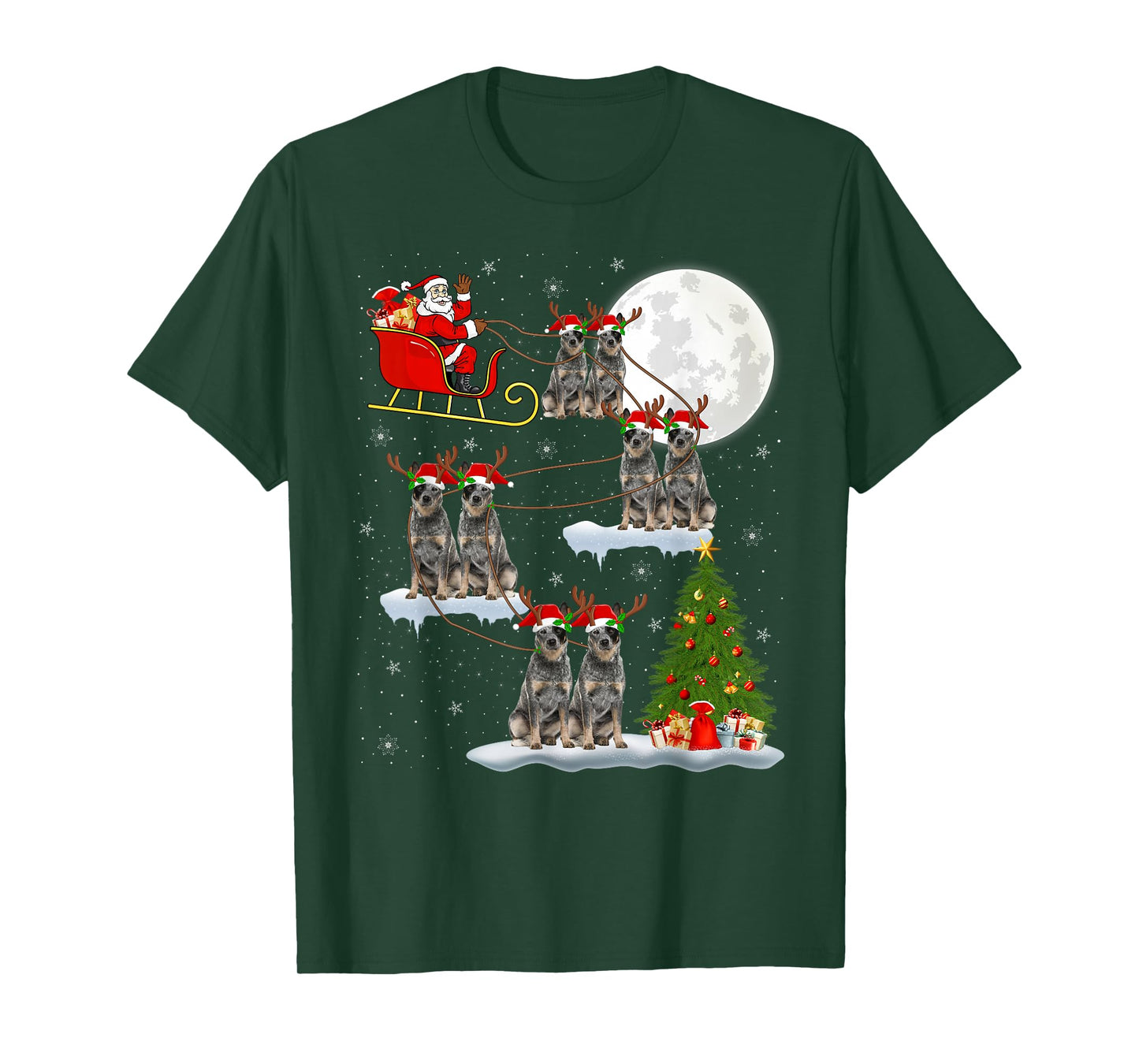 Australian Cattle Dog Santa Sleigh Flying Funny Christmas T-Shirt