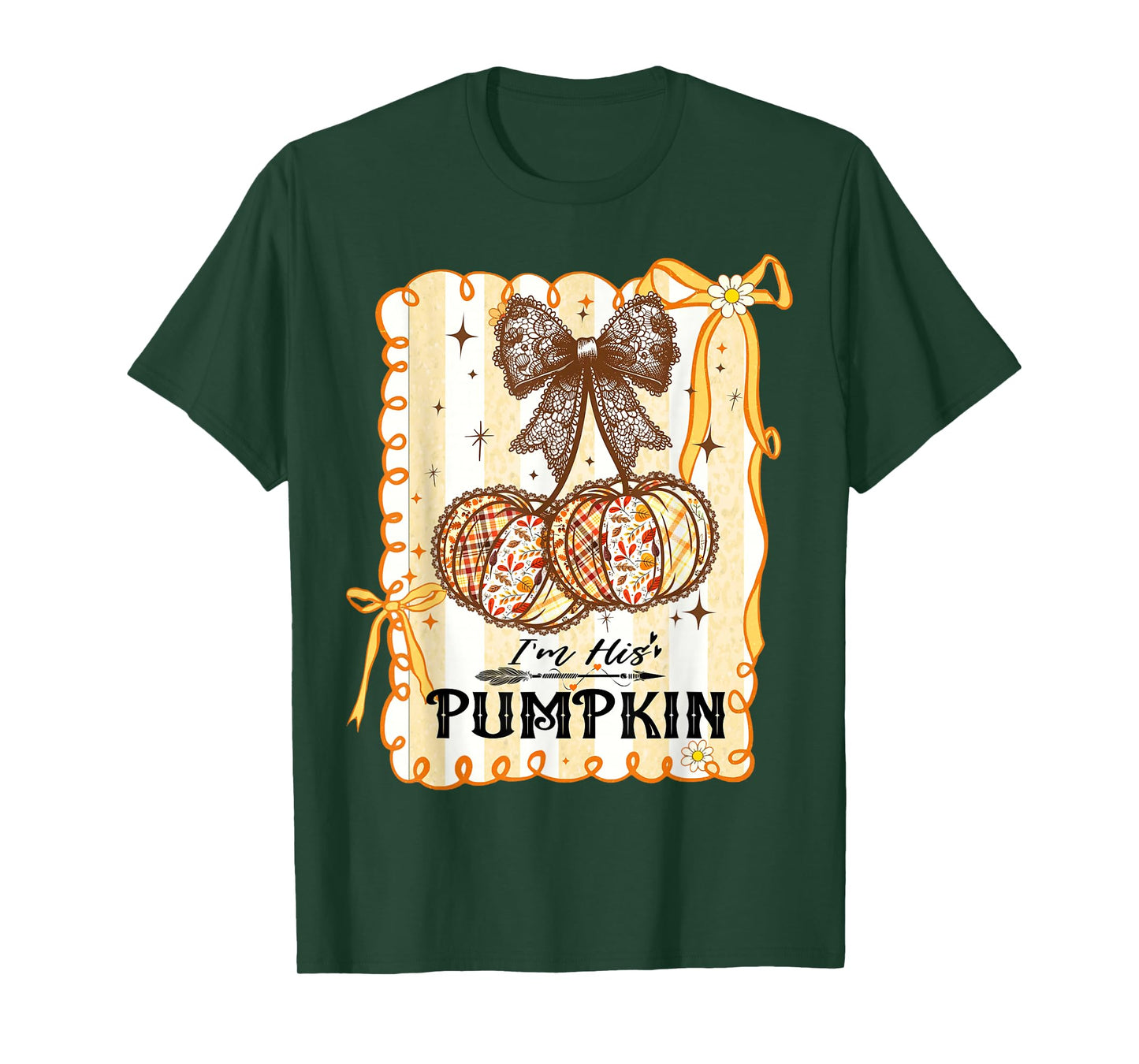 I'm His Pumpkin Thanksgiving Couple Coquette Bow Fall Season T-Shirt