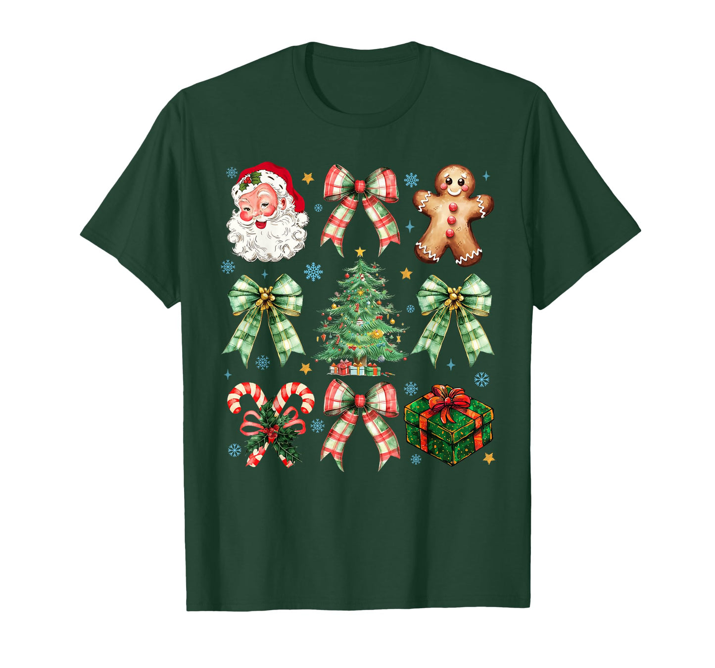 Gingerbread Santa Coquette Bow Christmas Tree Girl Women Kid T-Shirt