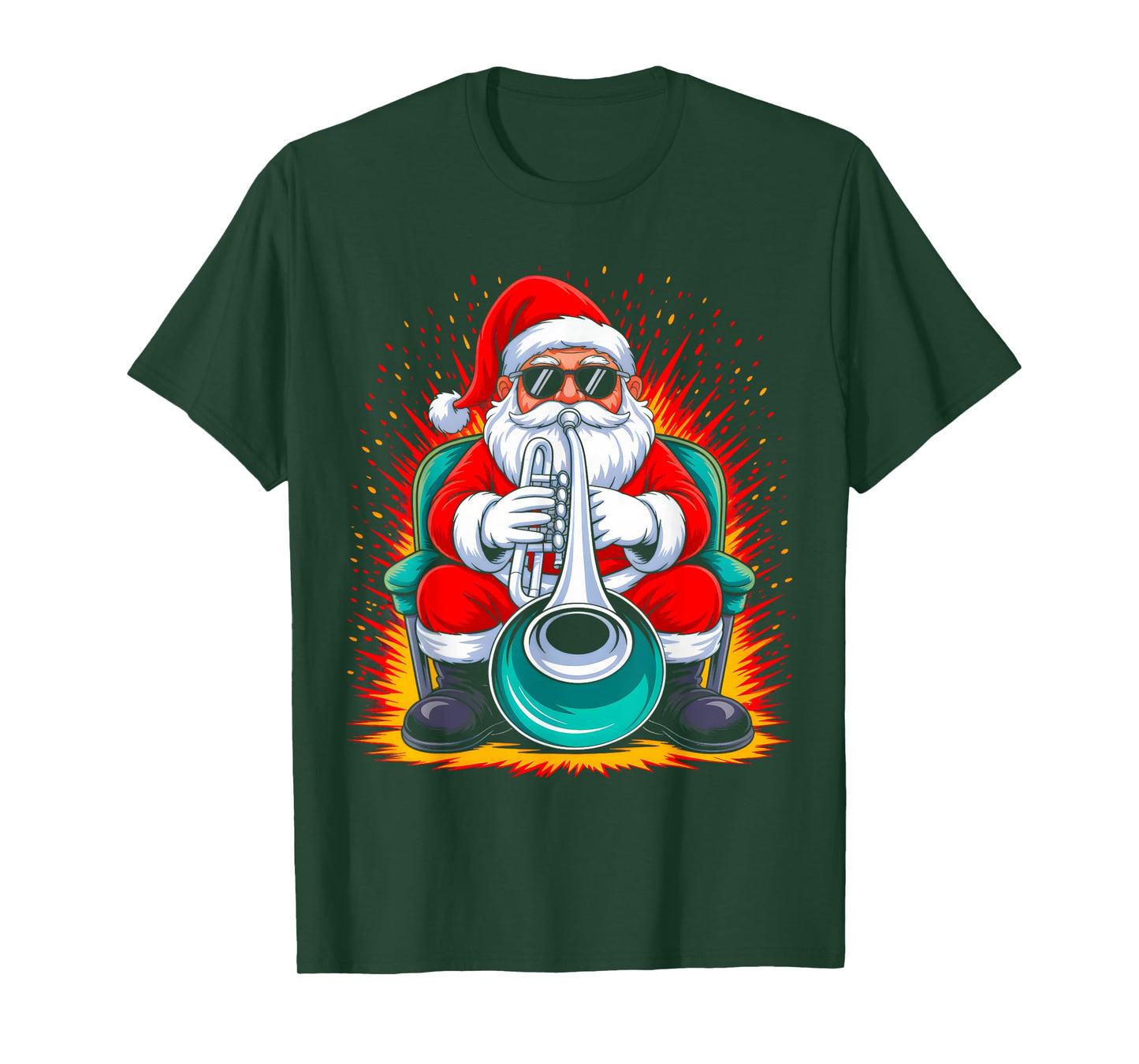 Tumpet Santa Playing Drums Funny Christmas Music Lover Boys T-Shirt