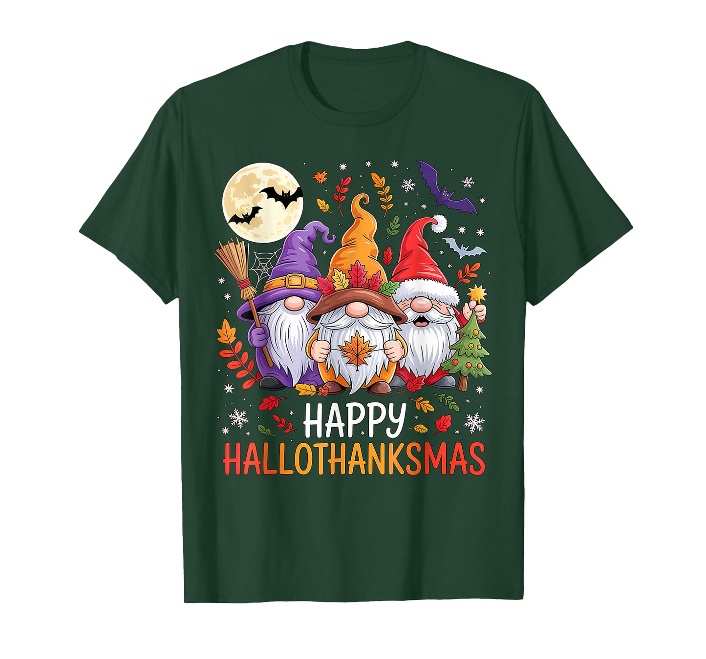 Halloween Thanksgiving Christmas Happy HalloThanksMas Gnomes T-Shirt