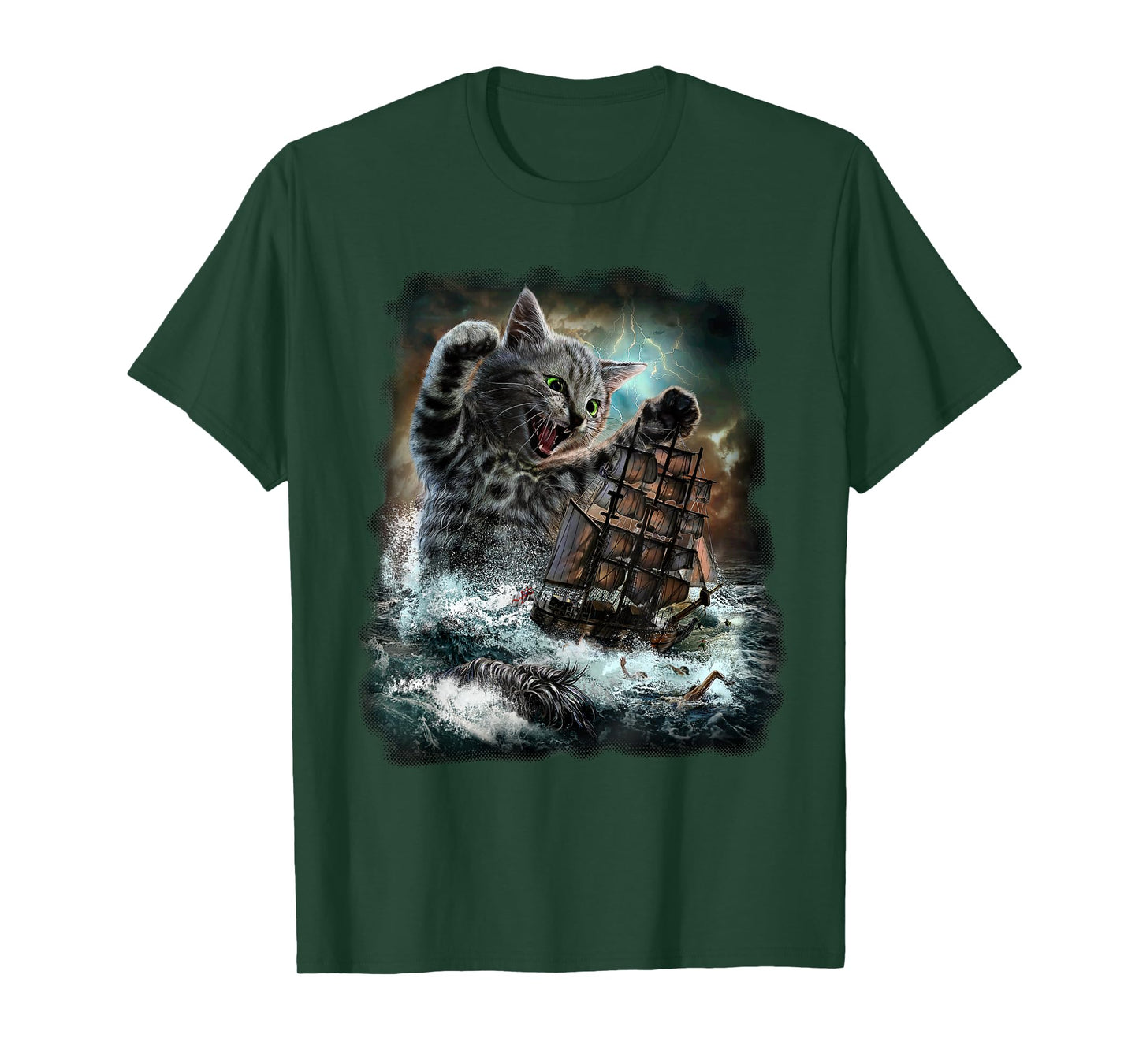 Monster Tabby Cat Ambush Battle Ship T-Shirt